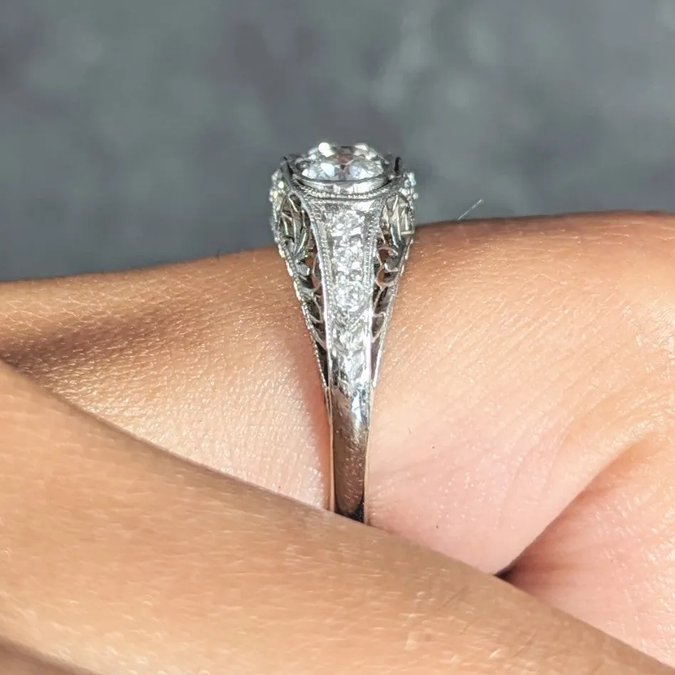 Art Deco 1.38 CTW Diamond Platinum Three Stone Foliate Vintage Ring