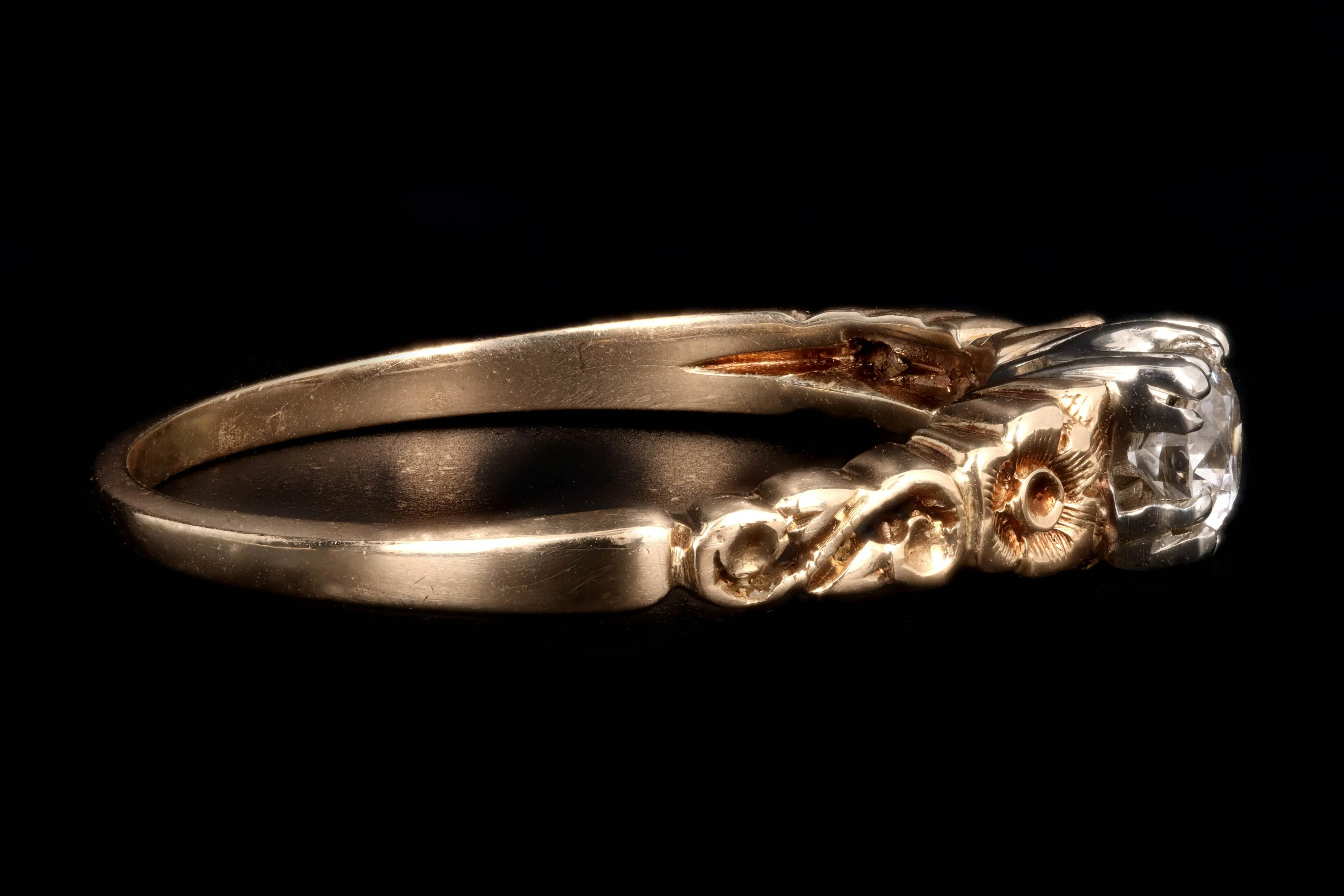 Art Deco 14K Gold .18 Carat Old European Cut Diamond Engagement Ring