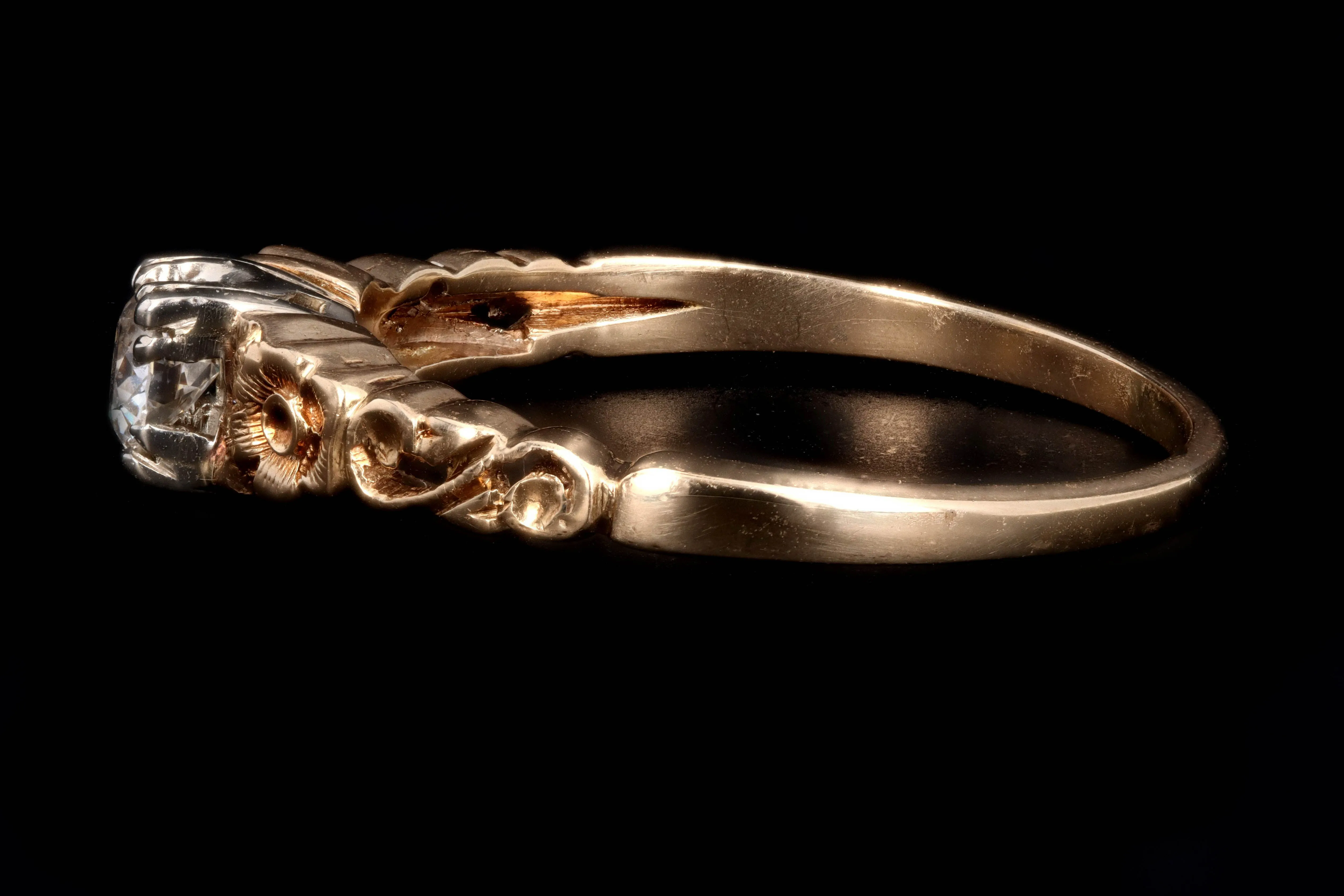 Art Deco 14K Gold .18 Carat Old European Cut Diamond Engagement Ring