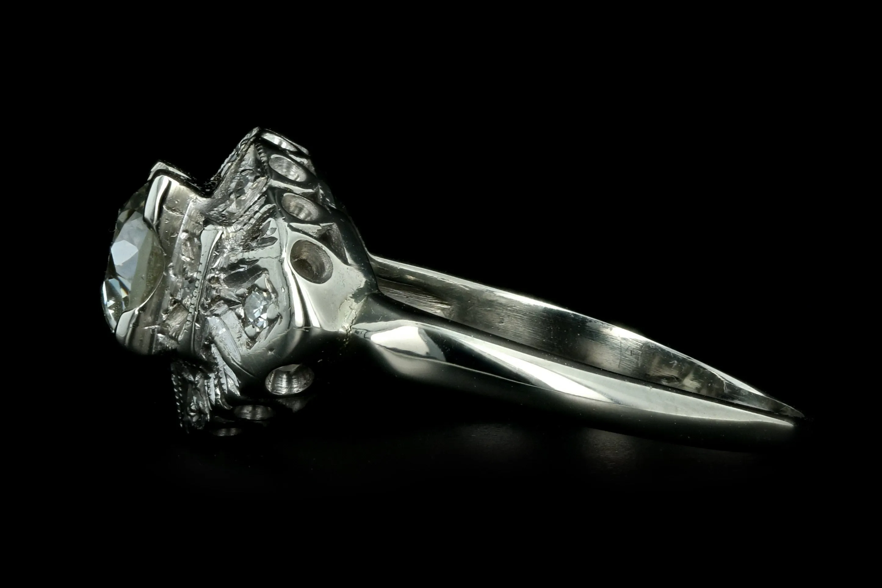 Art Deco 14K White Gold 1 Carat Old European Cut Diamond Engagement Ring