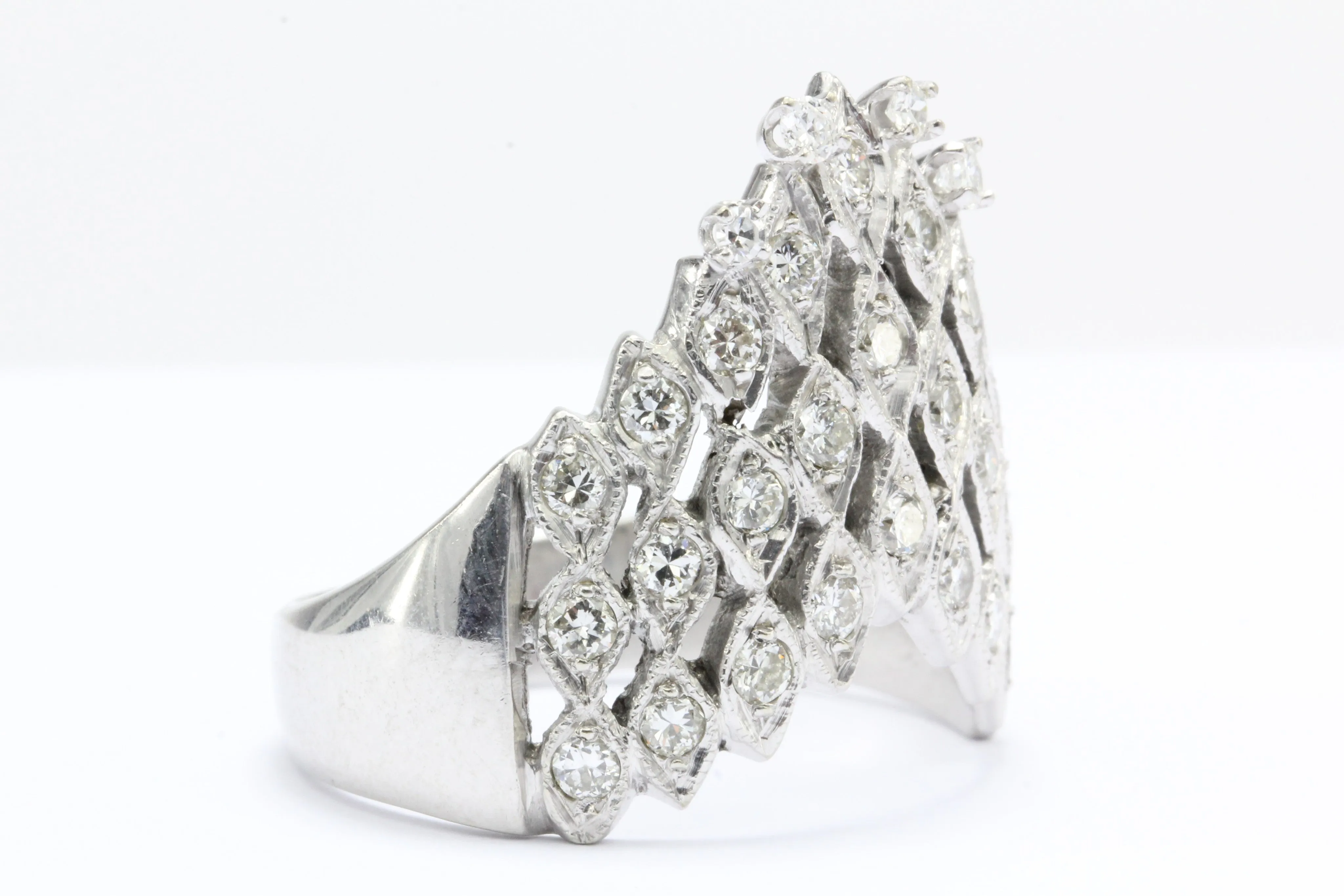 Art Deco 14K White Gold 1 CTW Diamond Waterfall Ring Circa 1930