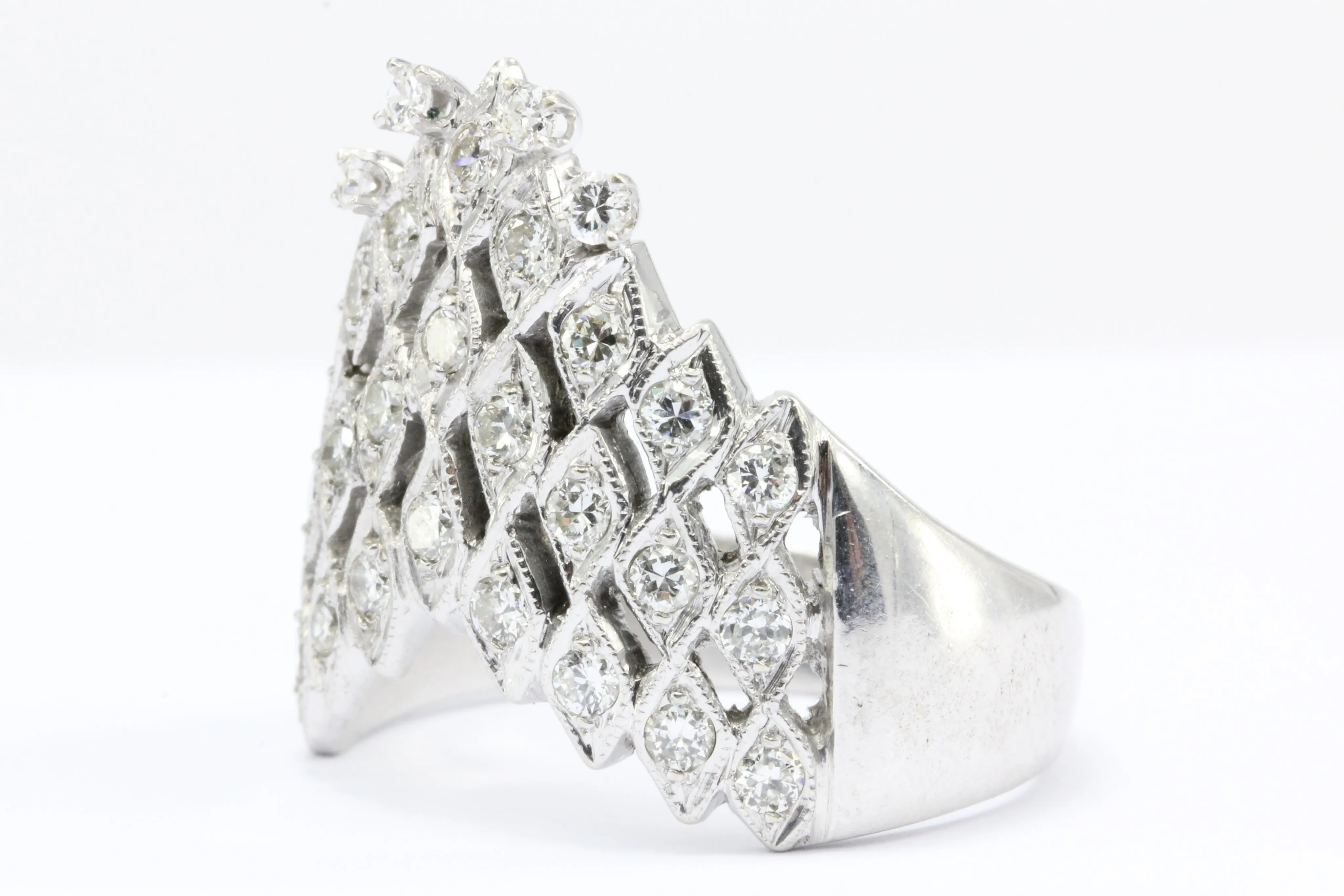 Art Deco 14K White Gold 1 CTW Diamond Waterfall Ring Circa 1930