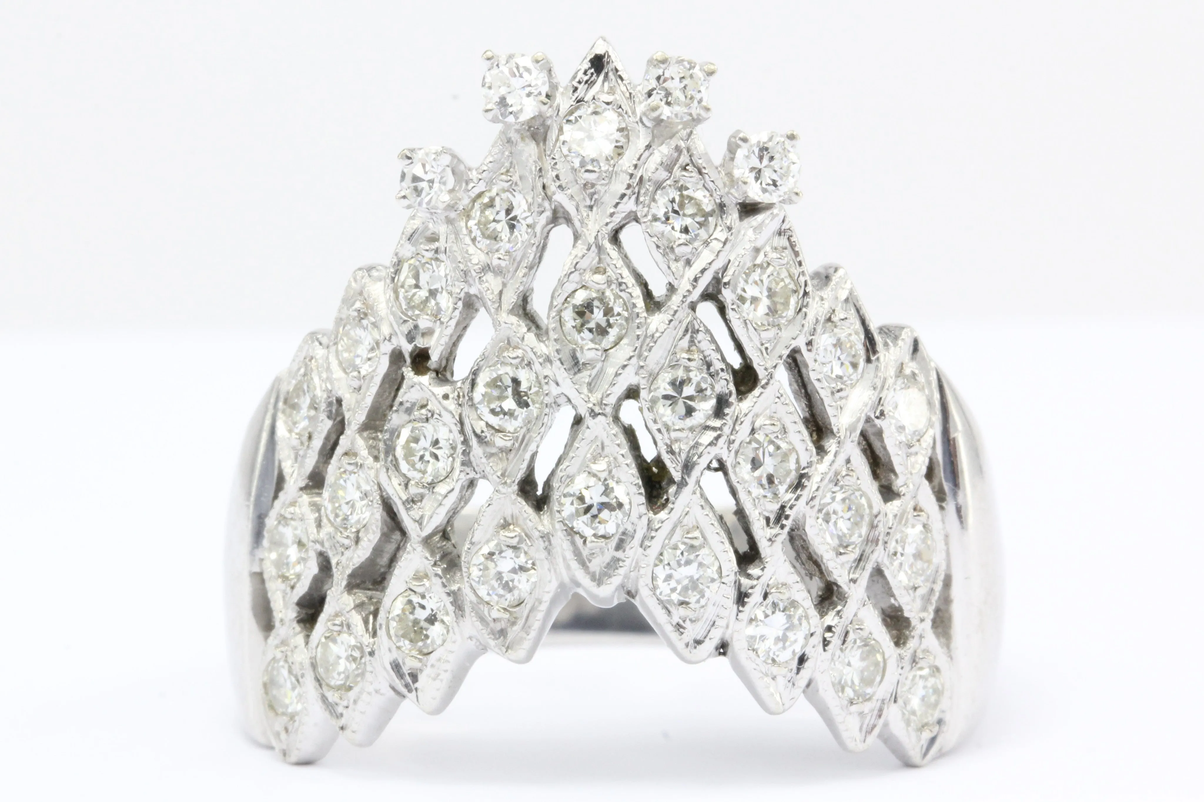 Art Deco 14K White Gold 1 CTW Diamond Waterfall Ring Circa 1930