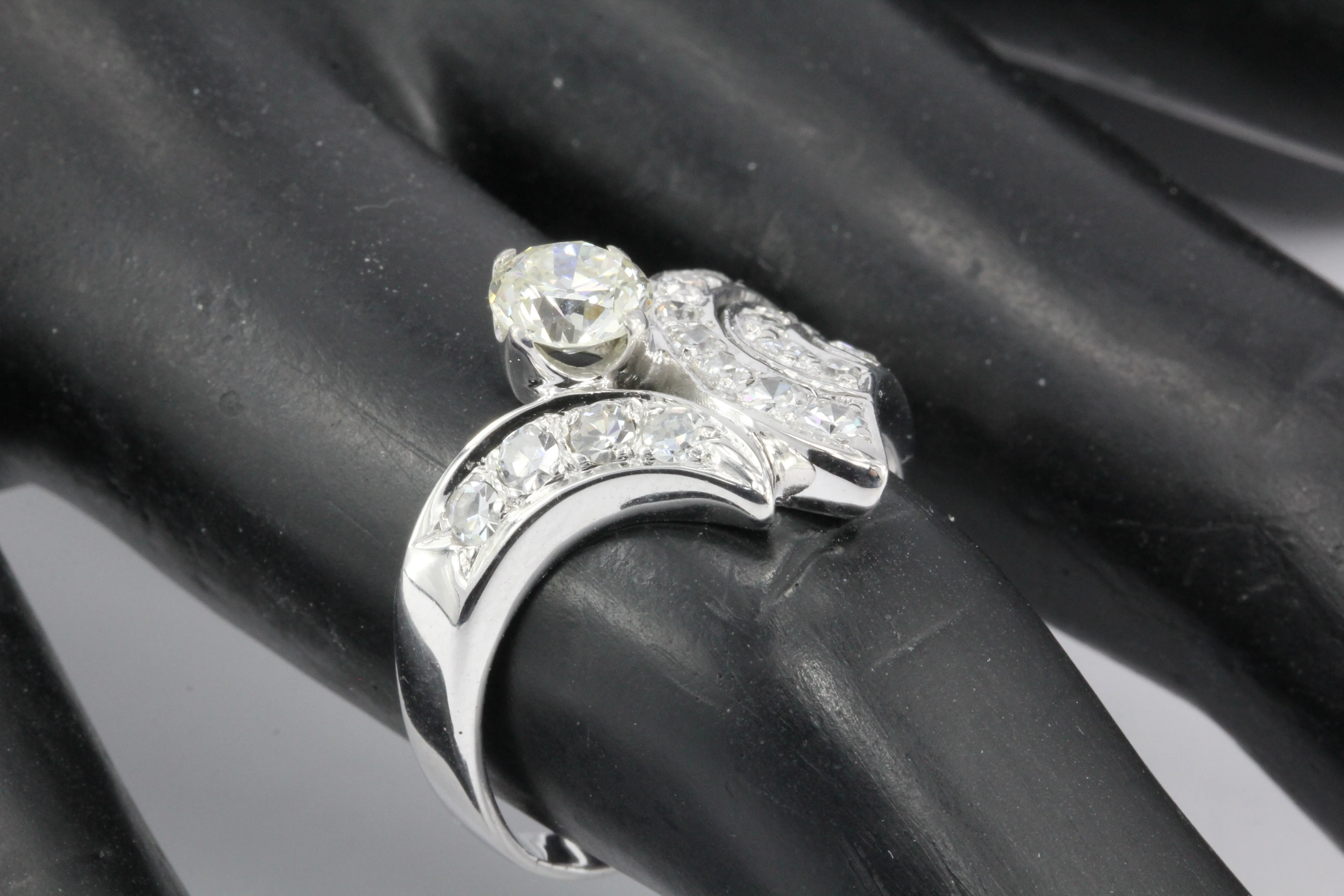 Art Deco 14K White Gold 1.05 CTW Diamond Ring Size 8