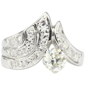 Art Deco 14K White Gold 1.05 CTW Diamond Ring Size 8
