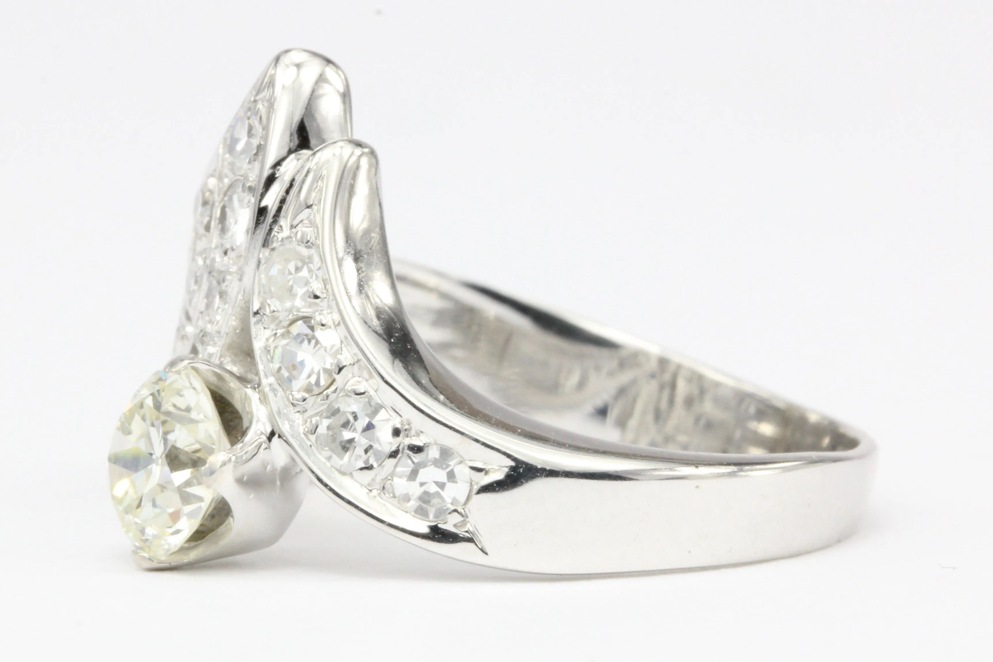 Art Deco 14K White Gold 1.05 CTW Diamond Ring Size 8