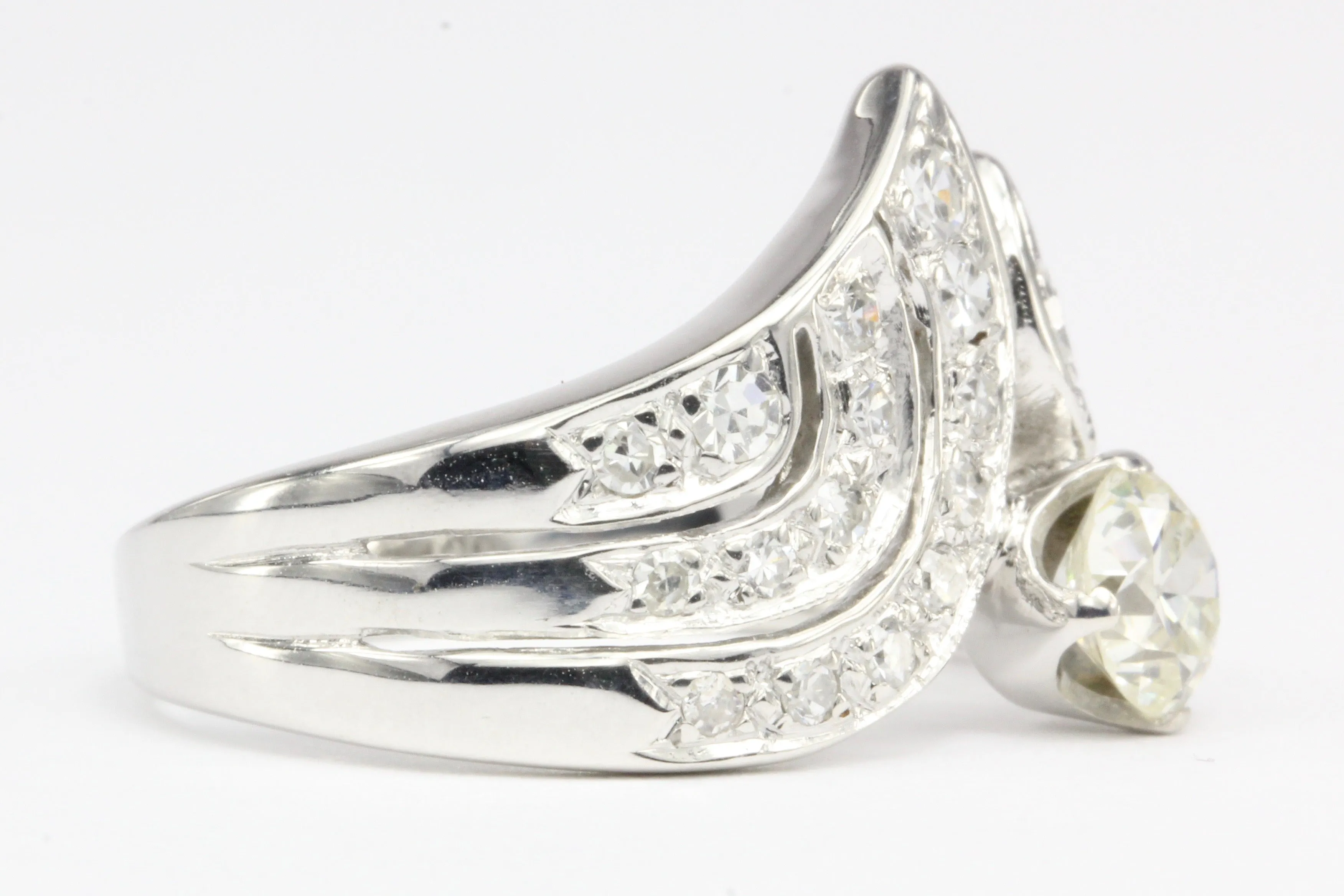 Art Deco 14K White Gold 1.05 CTW Diamond Ring Size 8