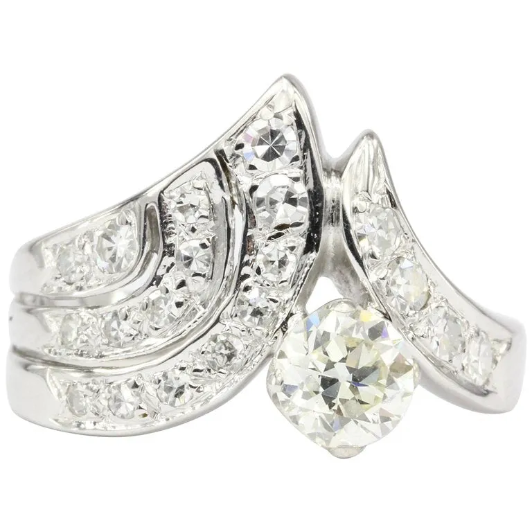Art Deco 14K White Gold 1.05 CTW Diamond Ring Size 8