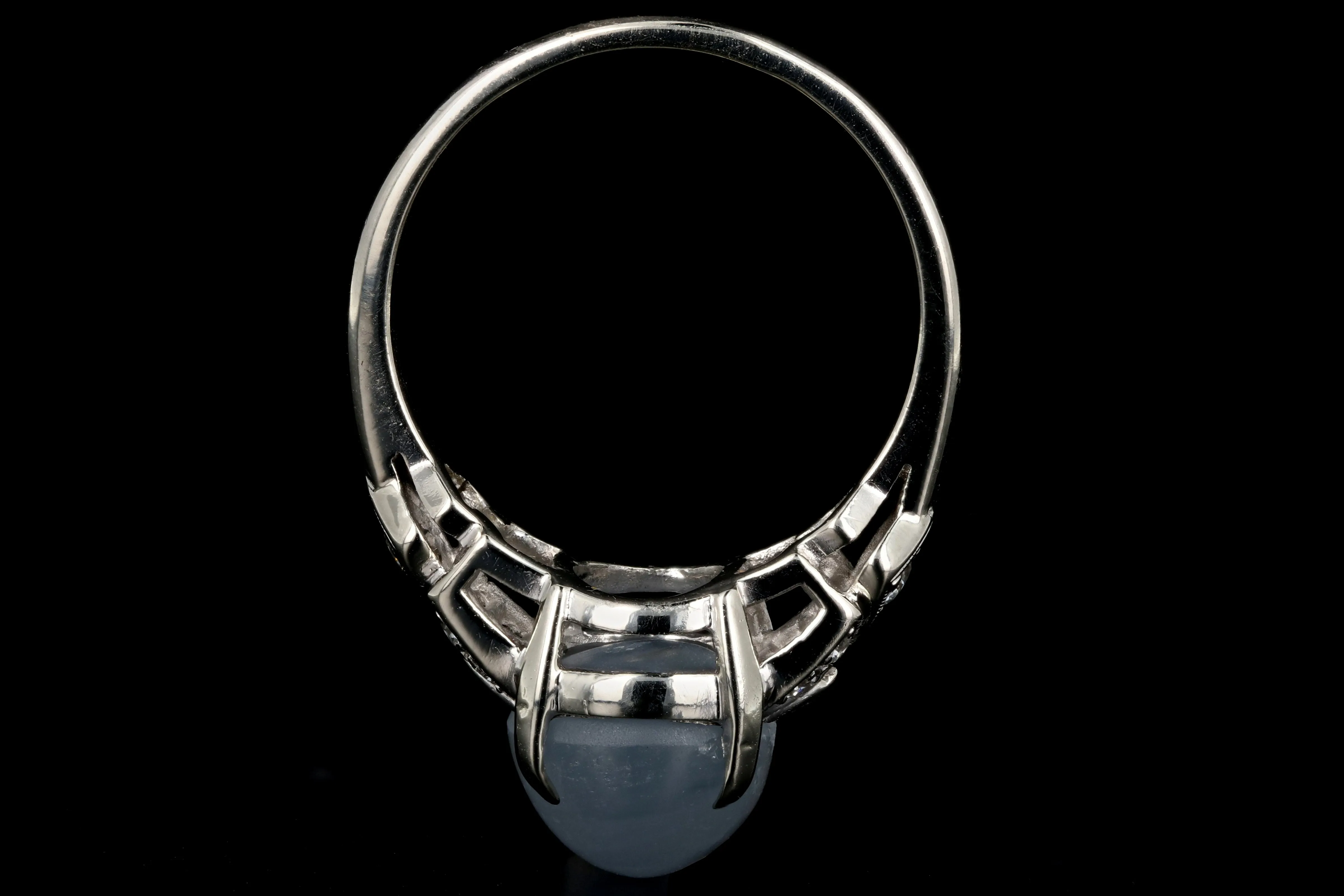 Art Deco 14K White Gold 10CT Star Sapphire and Diamond Ring