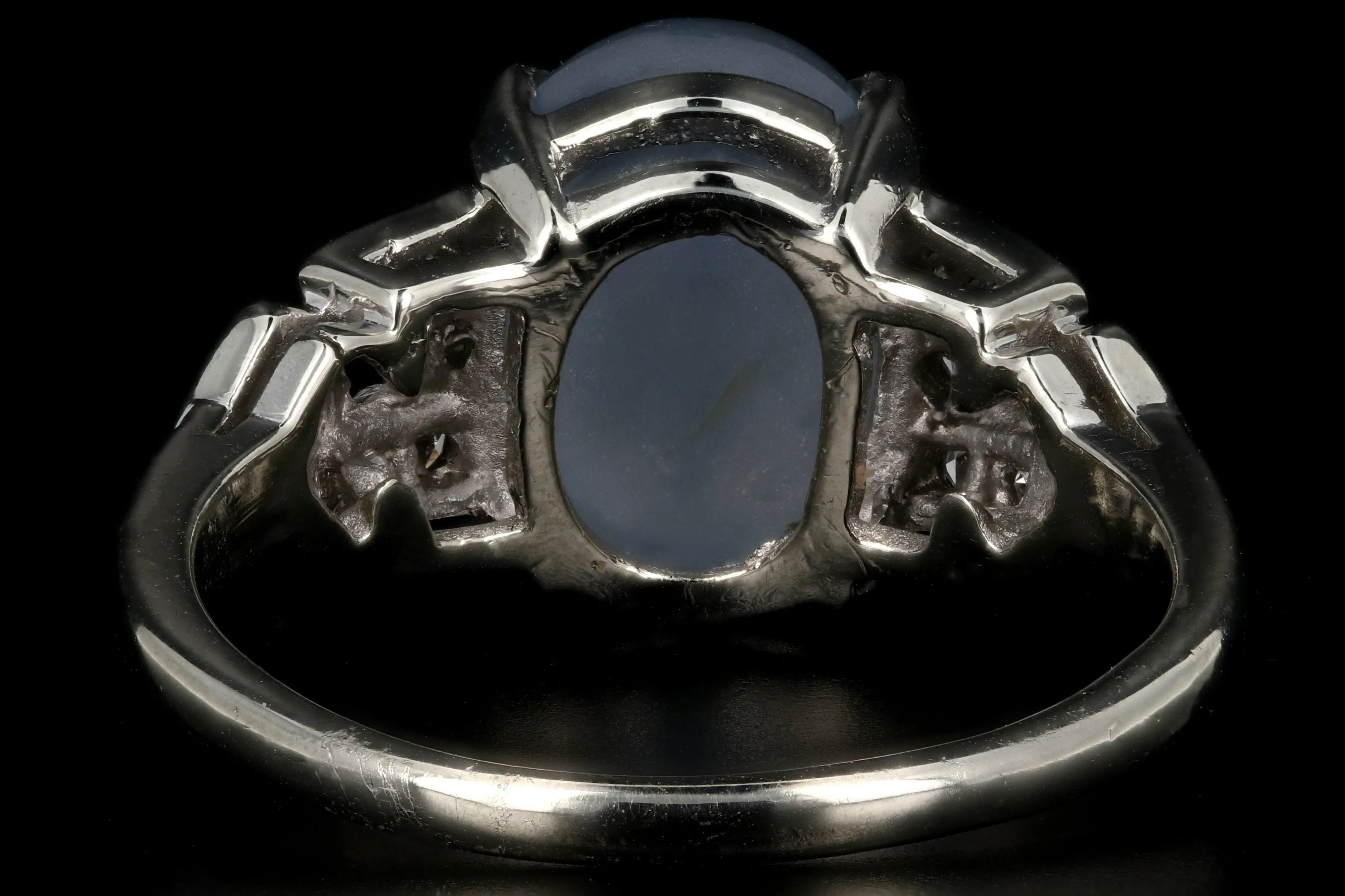 Art Deco 14K White Gold 10CT Star Sapphire and Diamond Ring