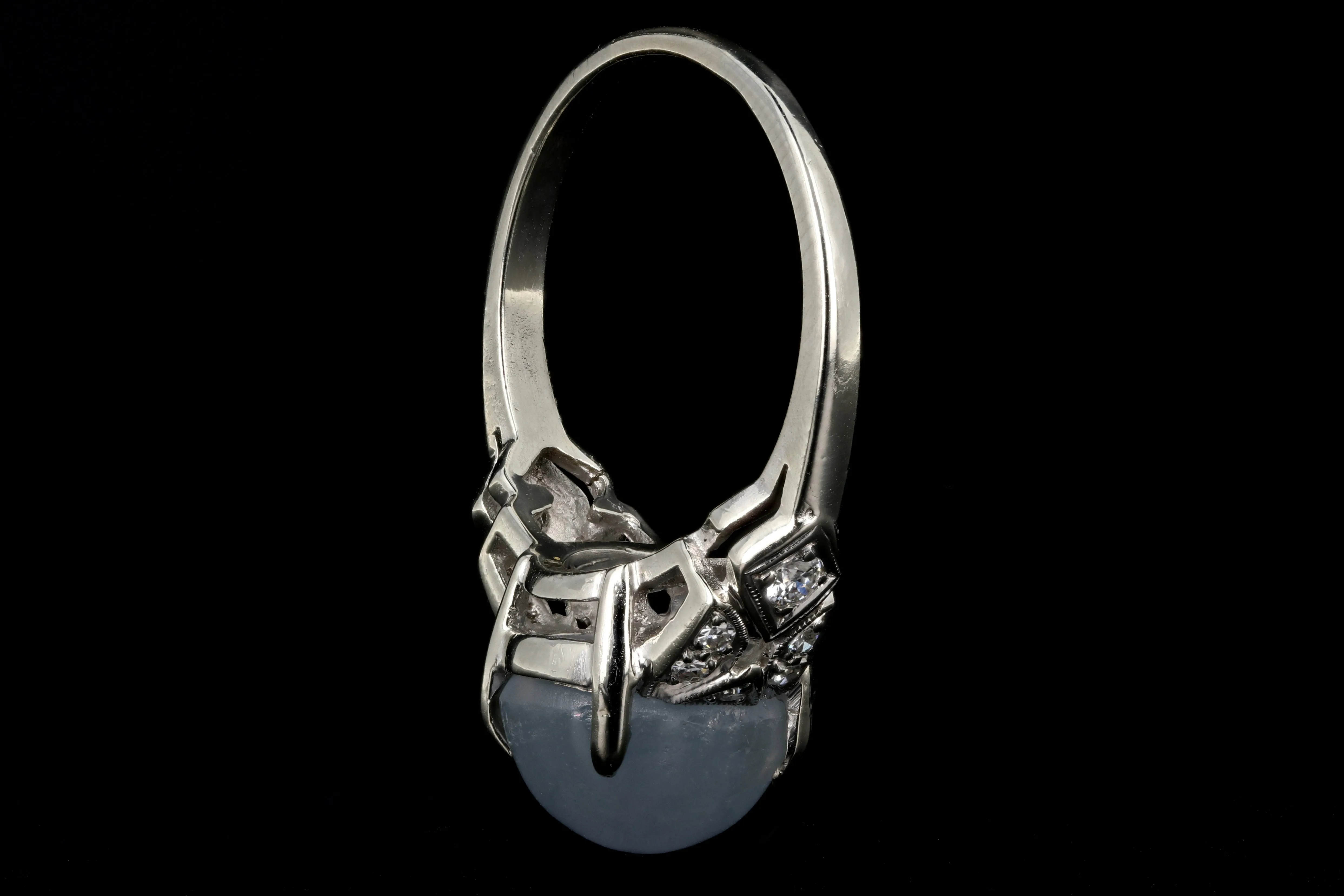 Art Deco 14K White Gold 10CT Star Sapphire and Diamond Ring