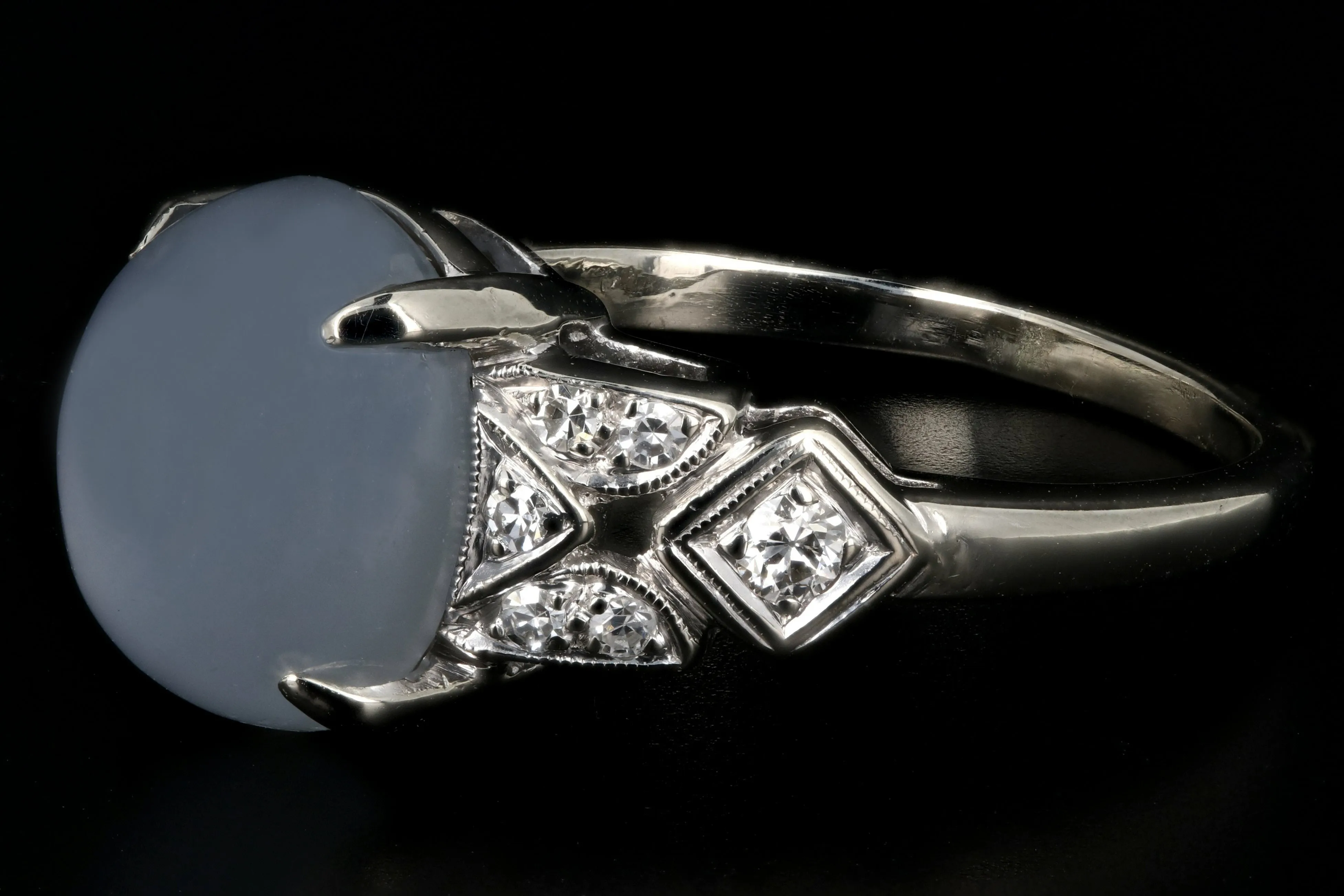 Art Deco 14K White Gold 10CT Star Sapphire and Diamond Ring