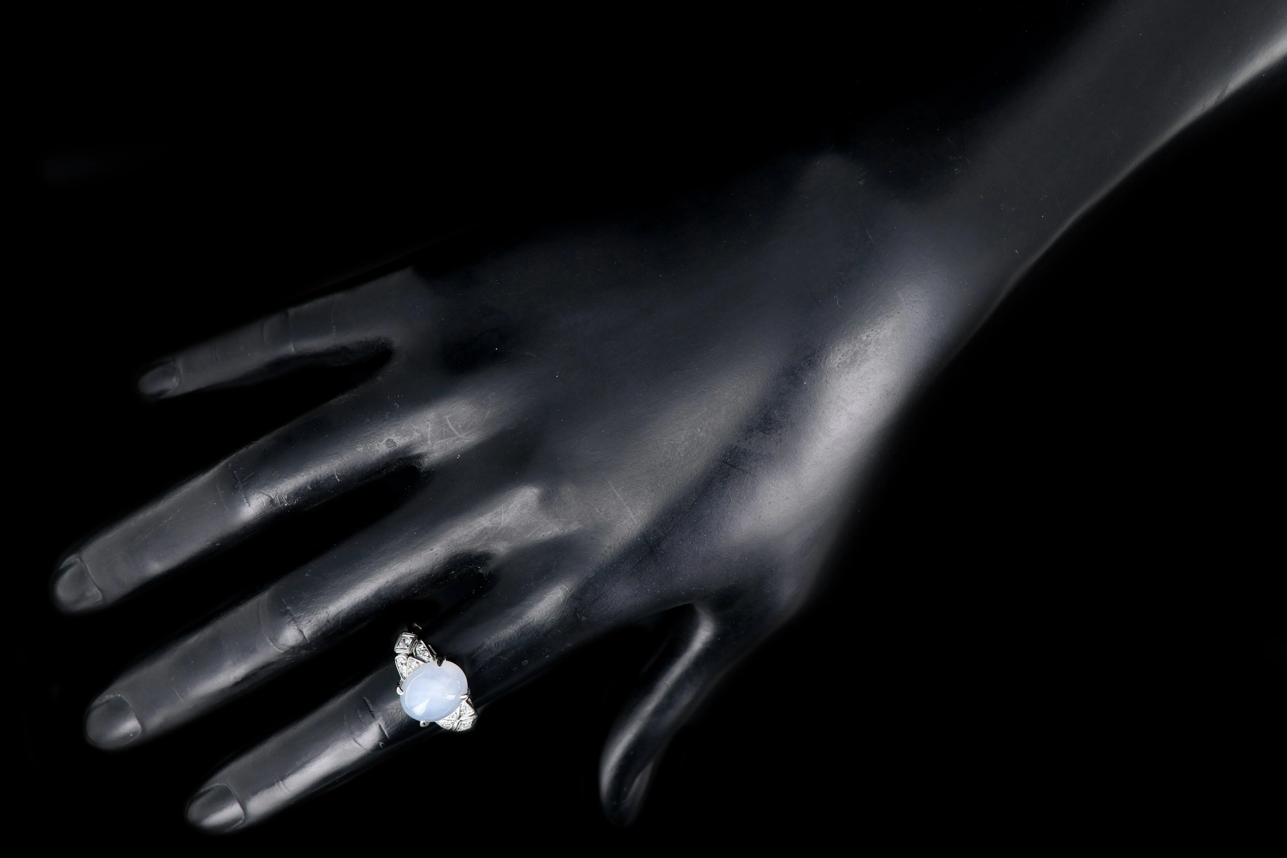 Art Deco 14K White Gold 10CT Star Sapphire and Diamond Ring