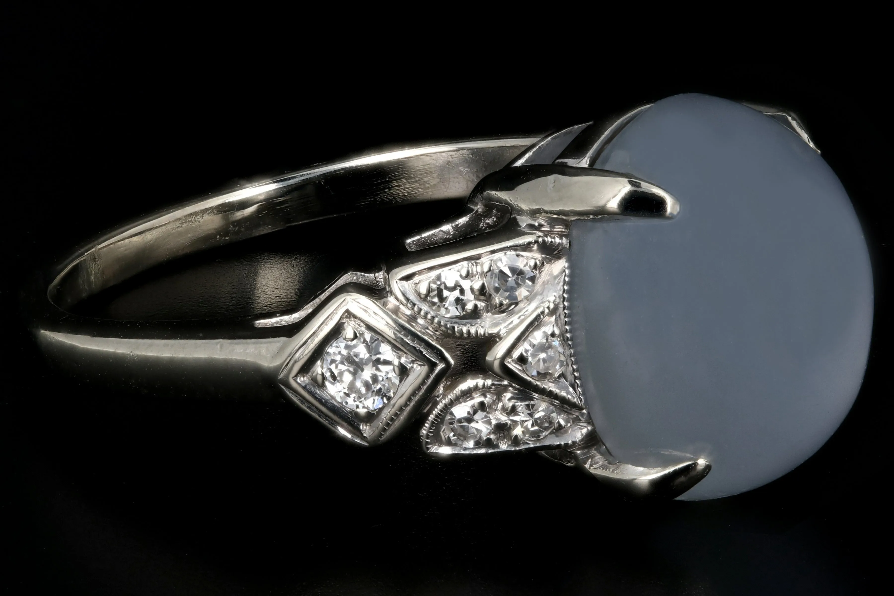 Art Deco 14K White Gold 10CT Star Sapphire and Diamond Ring