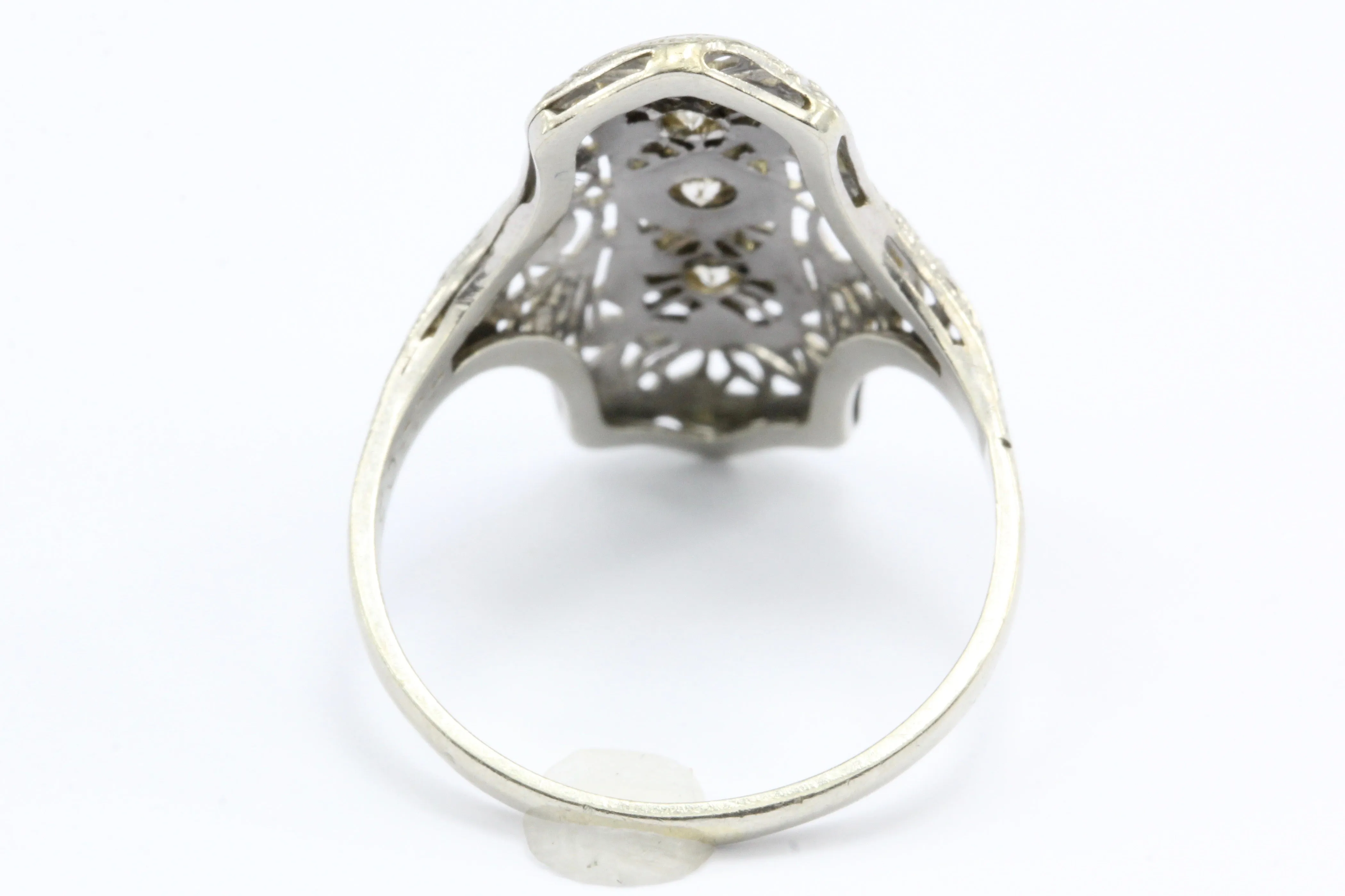 Art Deco 14K White Gold 3 Stone Old European Diamond Ring C.1920's