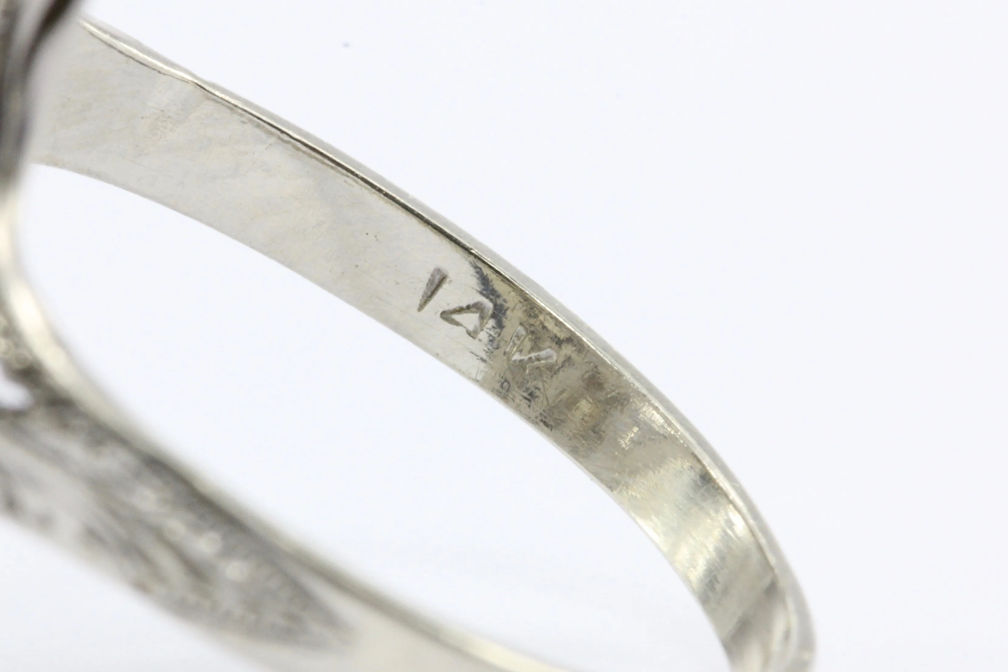 Art Deco 14K White Gold 3 Stone Old European Diamond Ring C.1920's