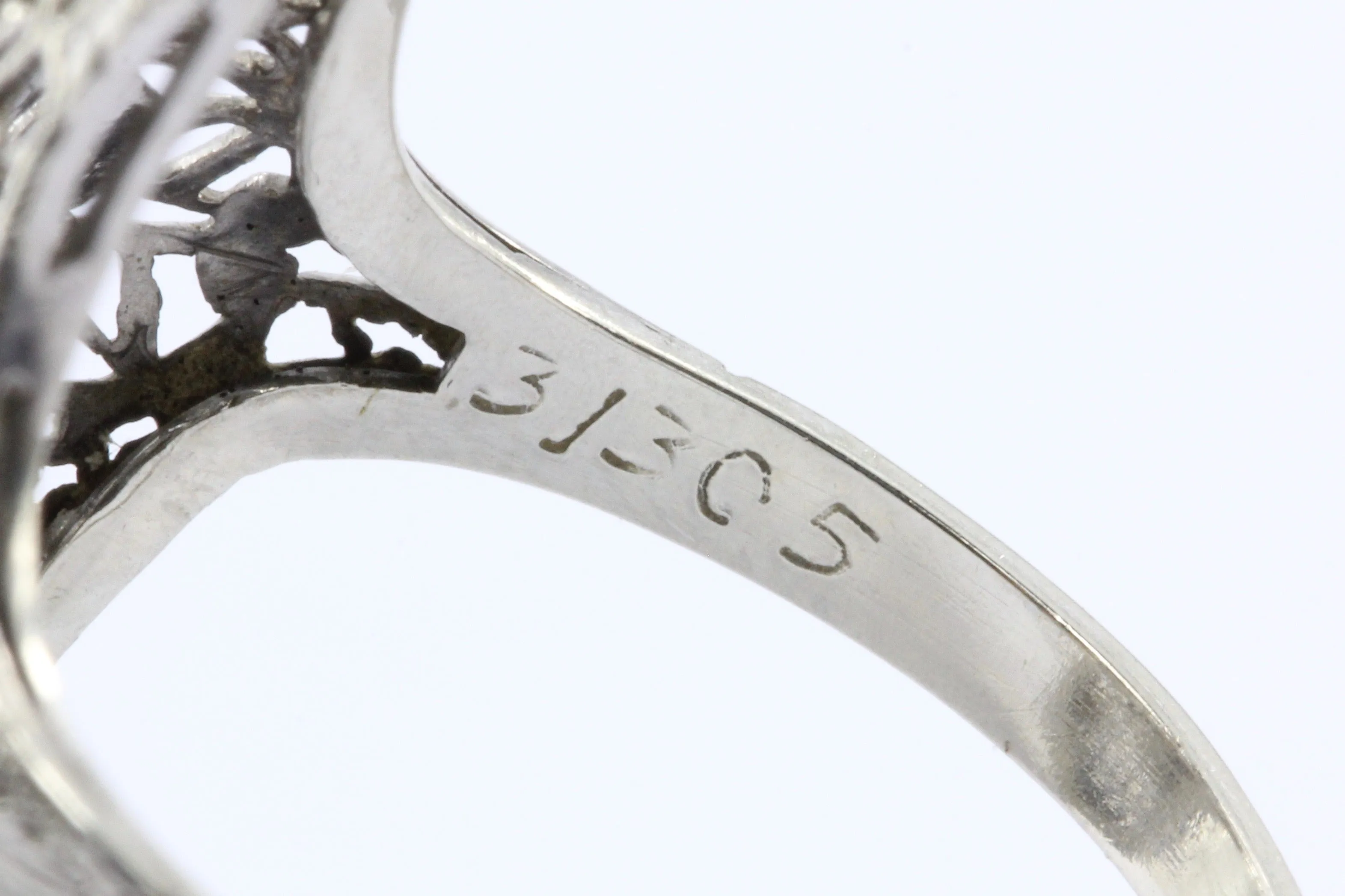 Art Deco 14K White Gold 3 Stone Old European Diamond Ring C.1920's