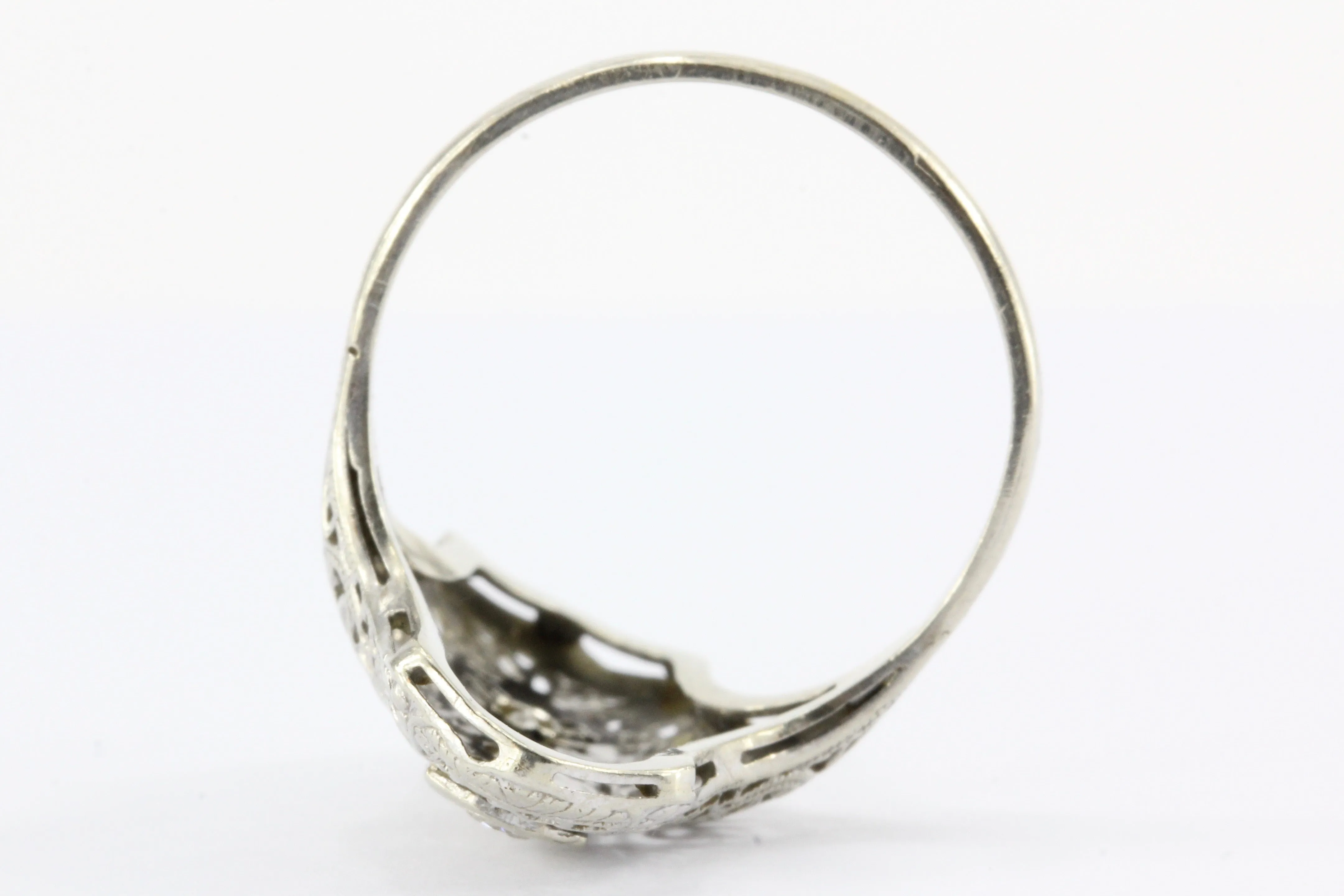 Art Deco 14K White Gold 3 Stone Old European Diamond Ring C.1920's
