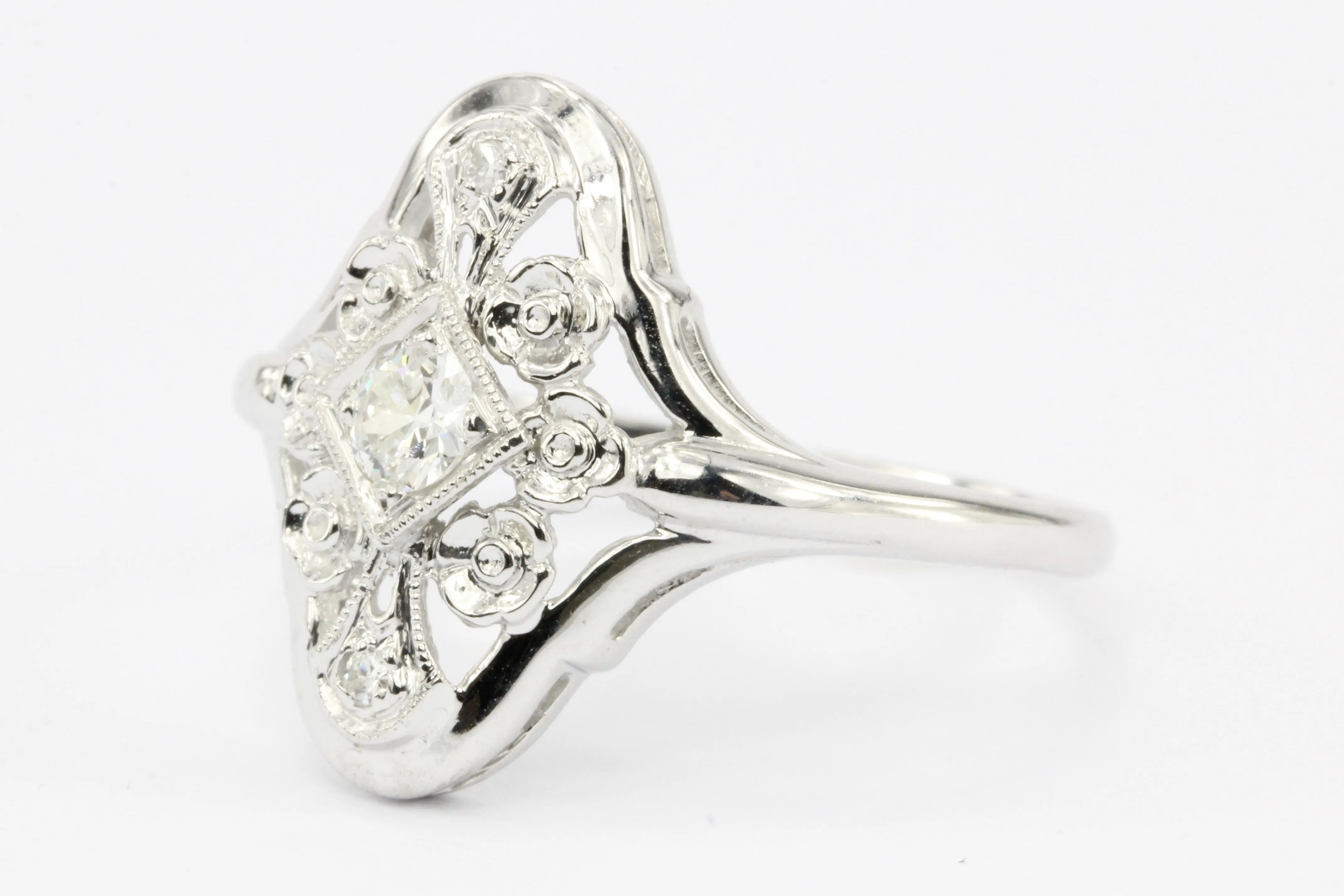 Art Deco 14K White Gold Old European Cut Diamond Engagement Ring c.1920's