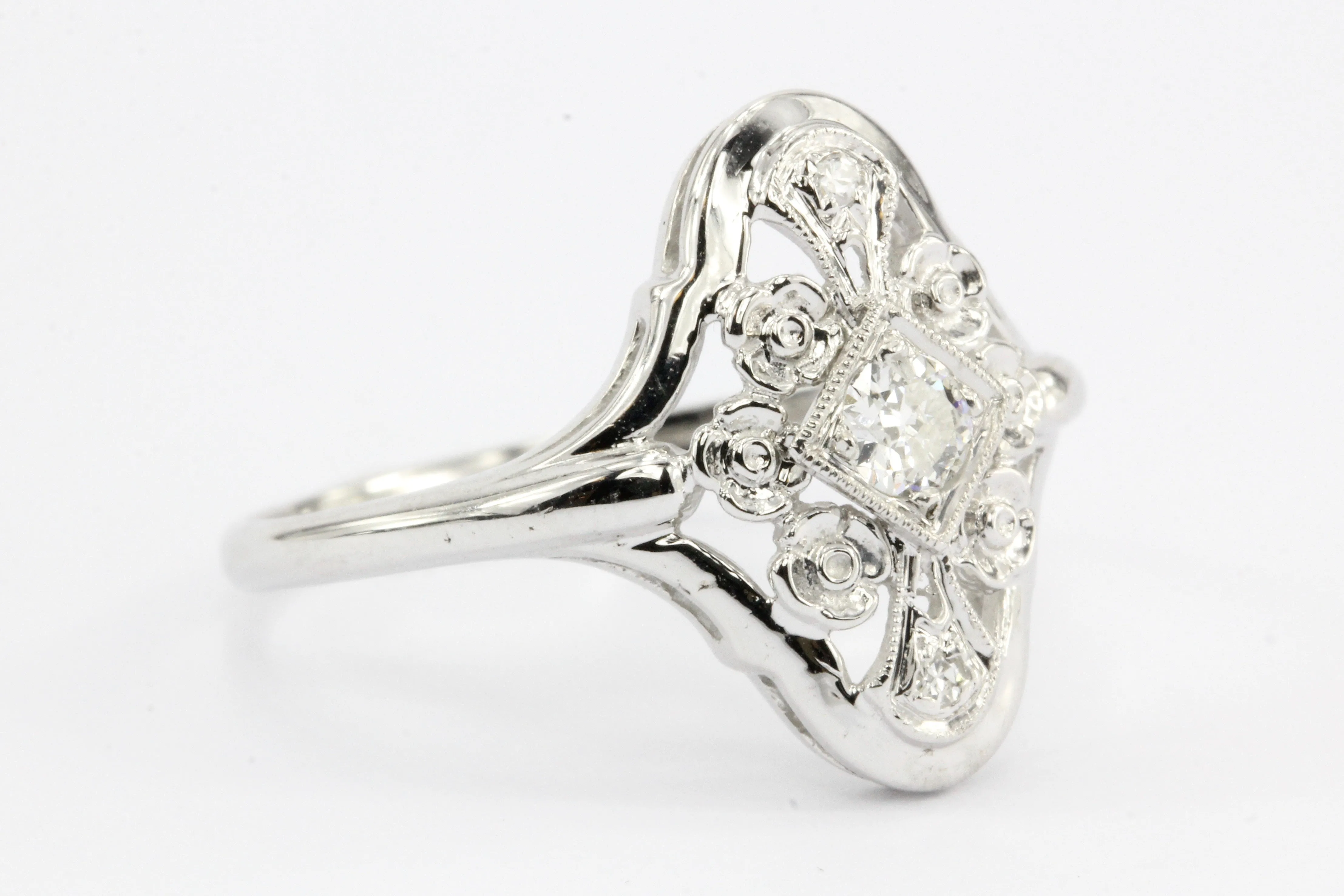 Art Deco 14K White Gold Old European Cut Diamond Engagement Ring c.1920's