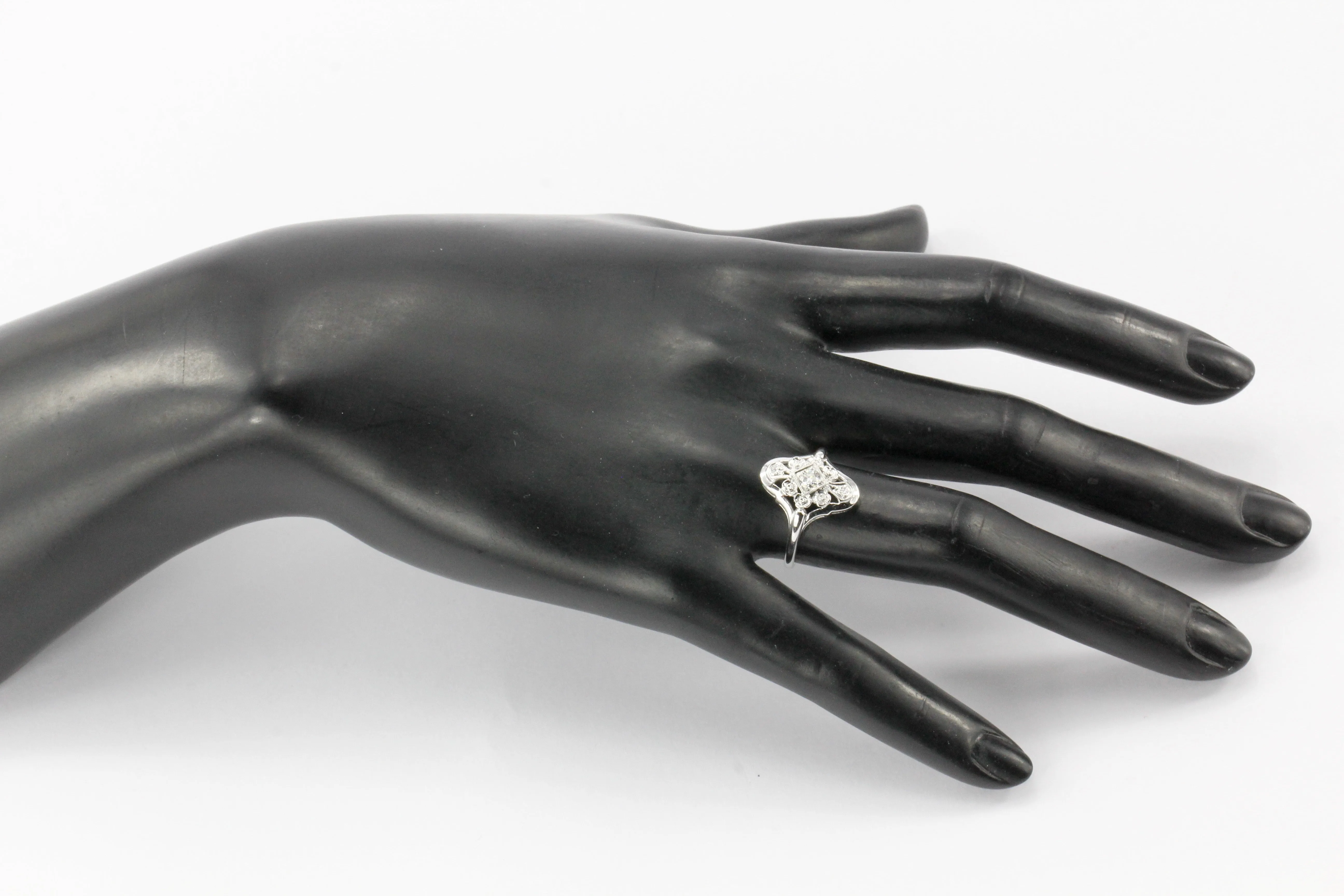 Art Deco 14K White Gold Old European Cut Diamond Engagement Ring c.1920's