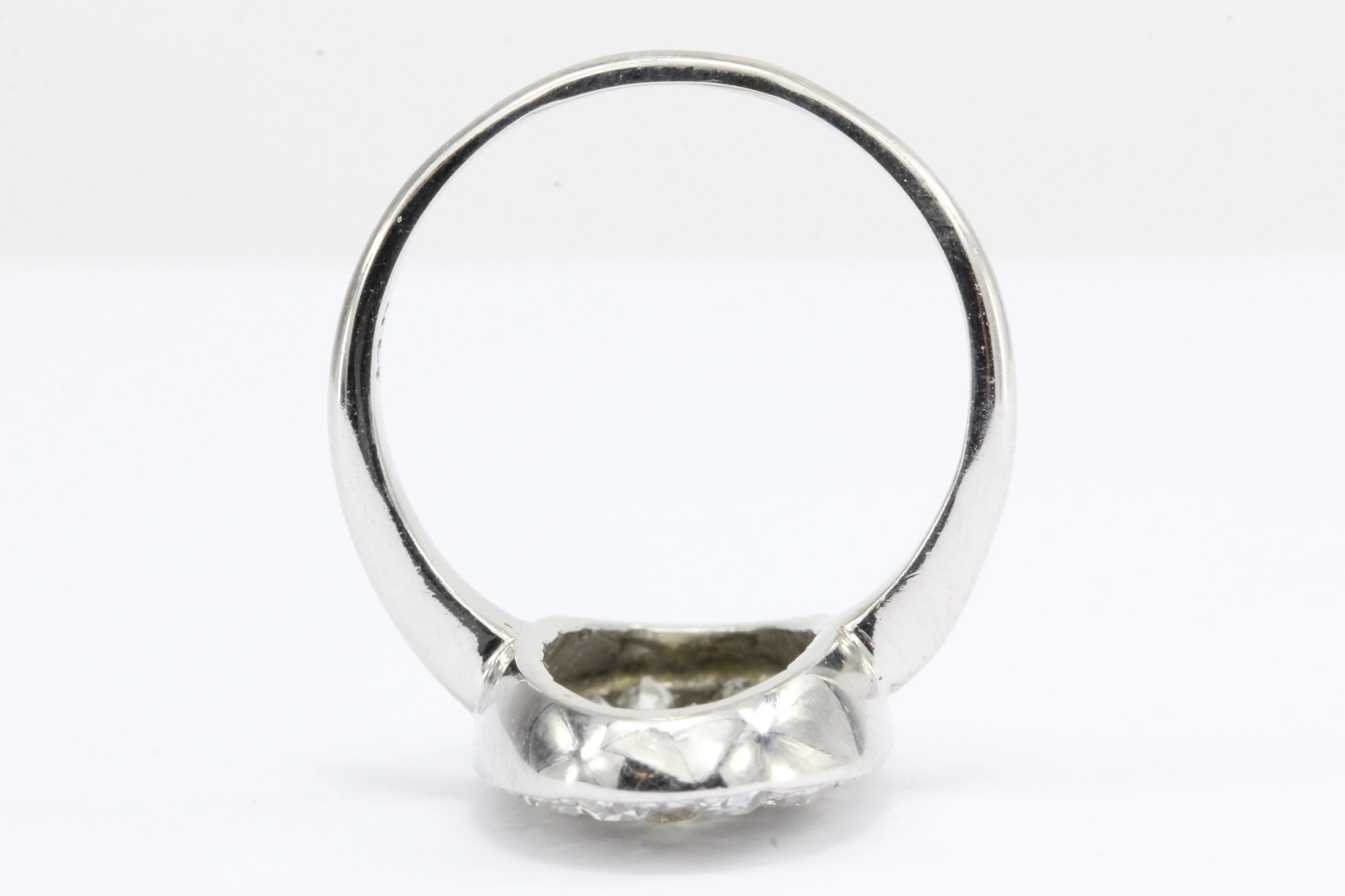 Art Deco 14K White Gold Old European Cut Diamond Oval Cluster Ring