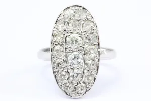 Art Deco 14K White Gold Old European Cut Diamond Oval Cluster Ring