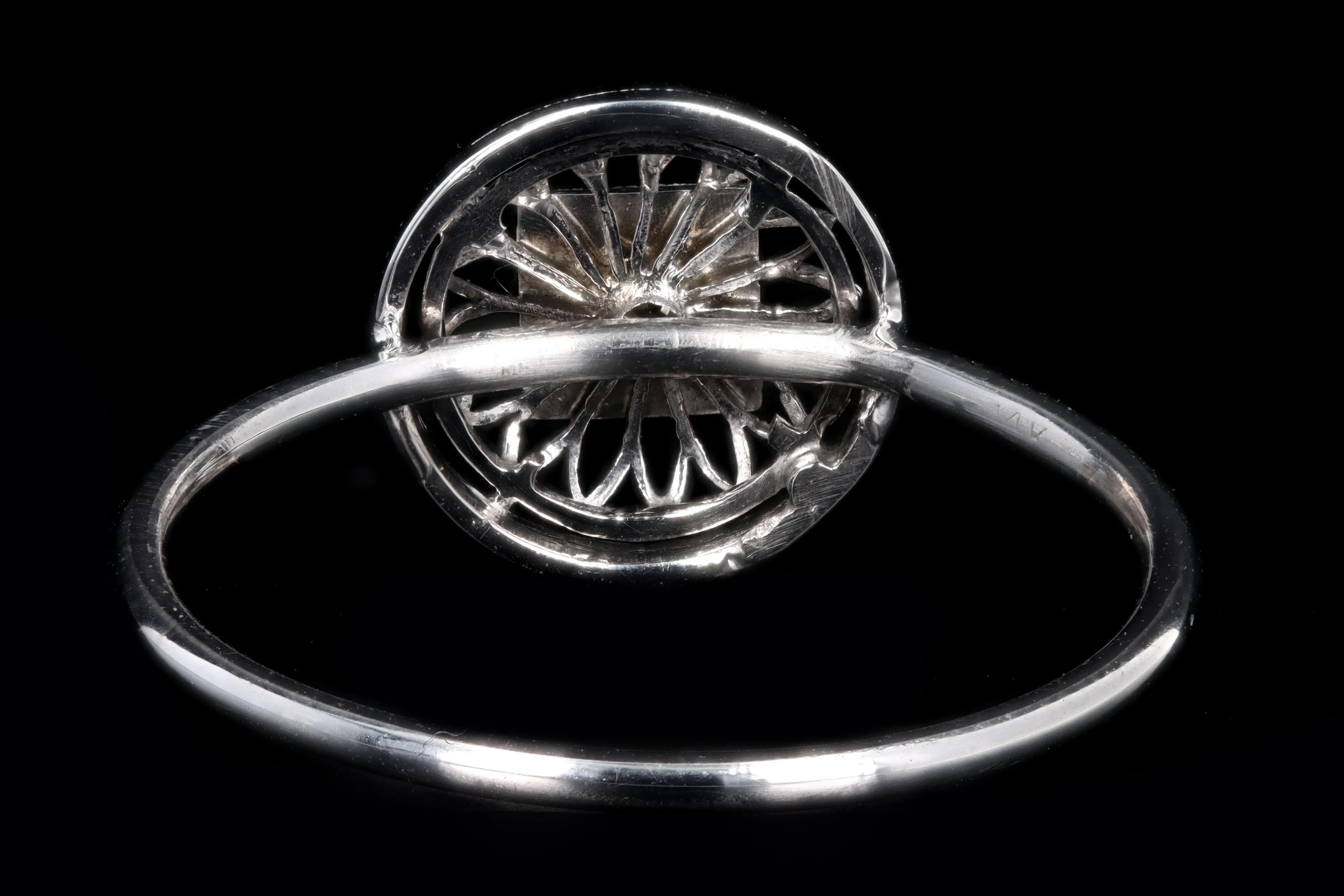 Art Deco 14K White Gold Old European Cut Diamond Stick Pin Conversion Ring
