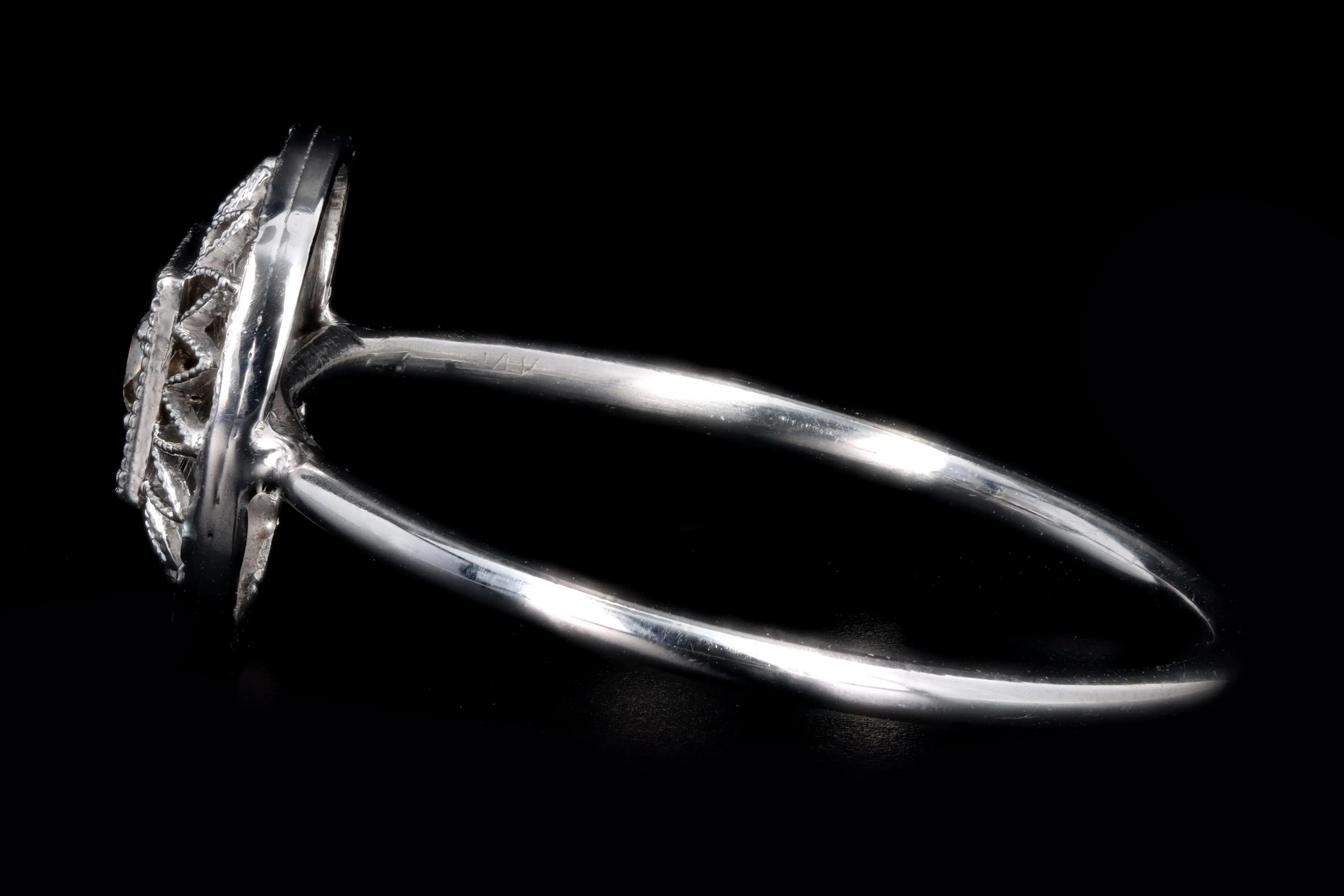 Art Deco 14K White Gold Old European Cut Diamond Stick Pin Conversion Ring