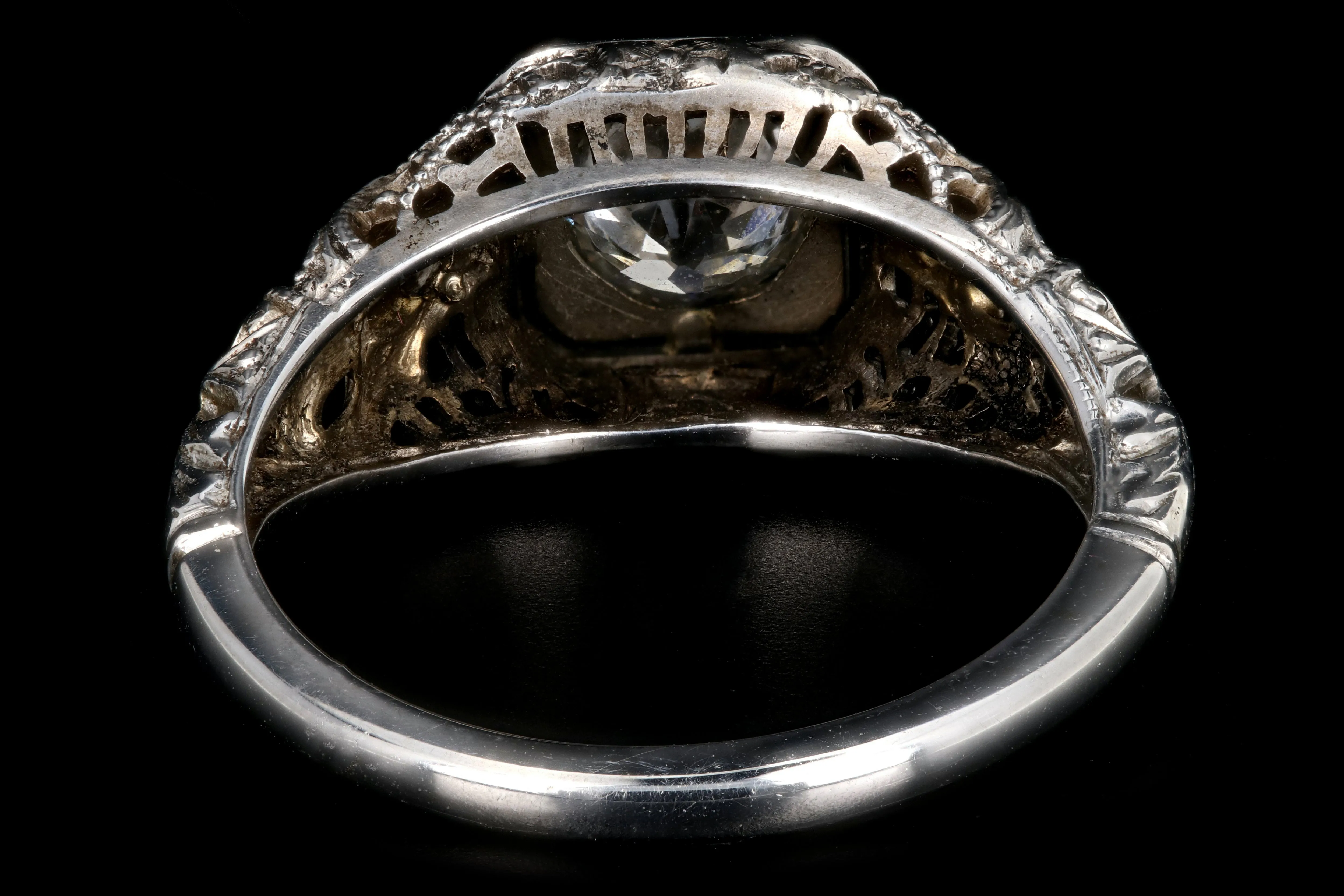 Art Deco 18K White Gold .63 Carat Old European Cut Diamond Engagement Ring