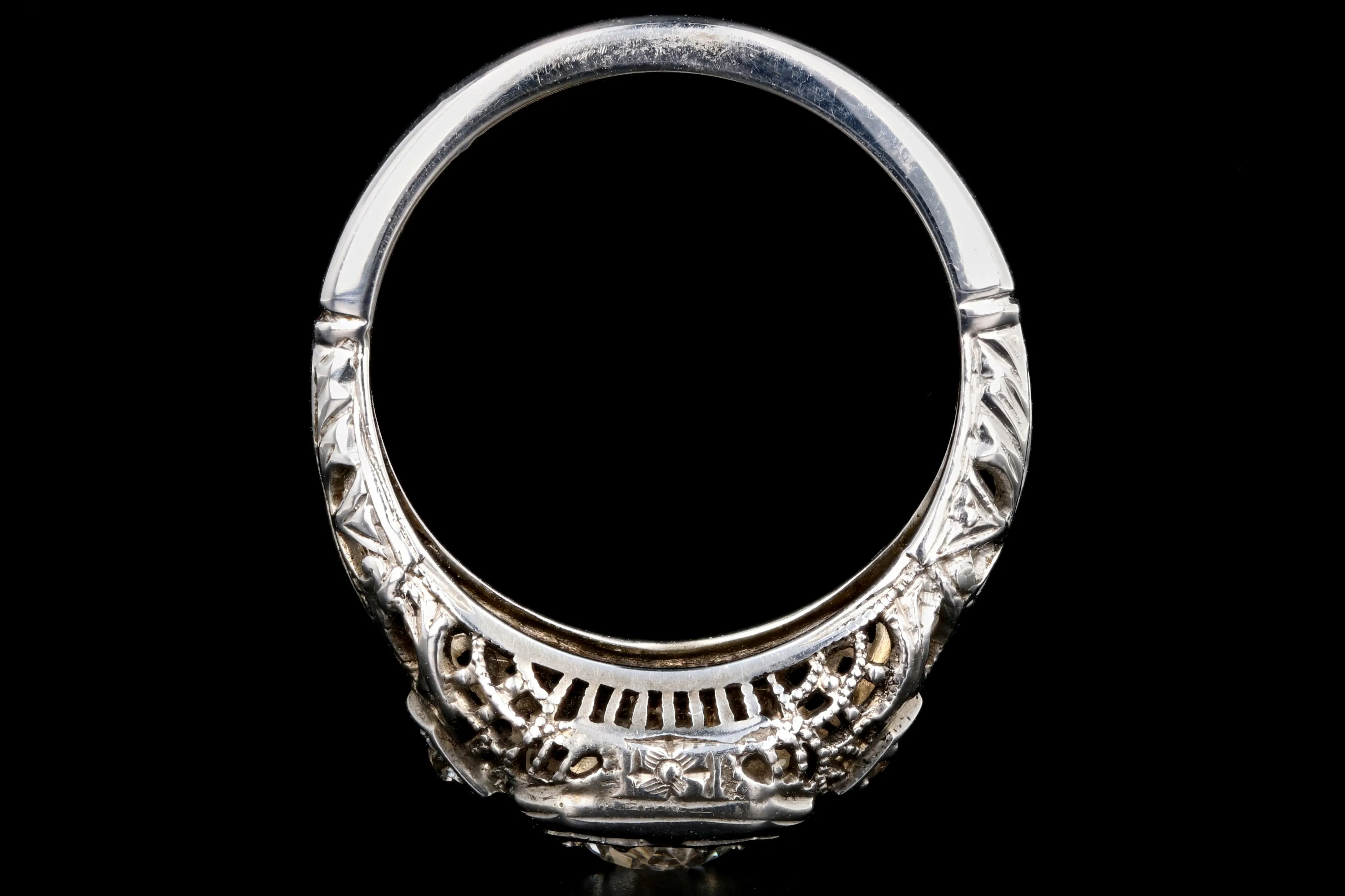 Art Deco 18K White Gold .63 Carat Old European Cut Diamond Engagement Ring