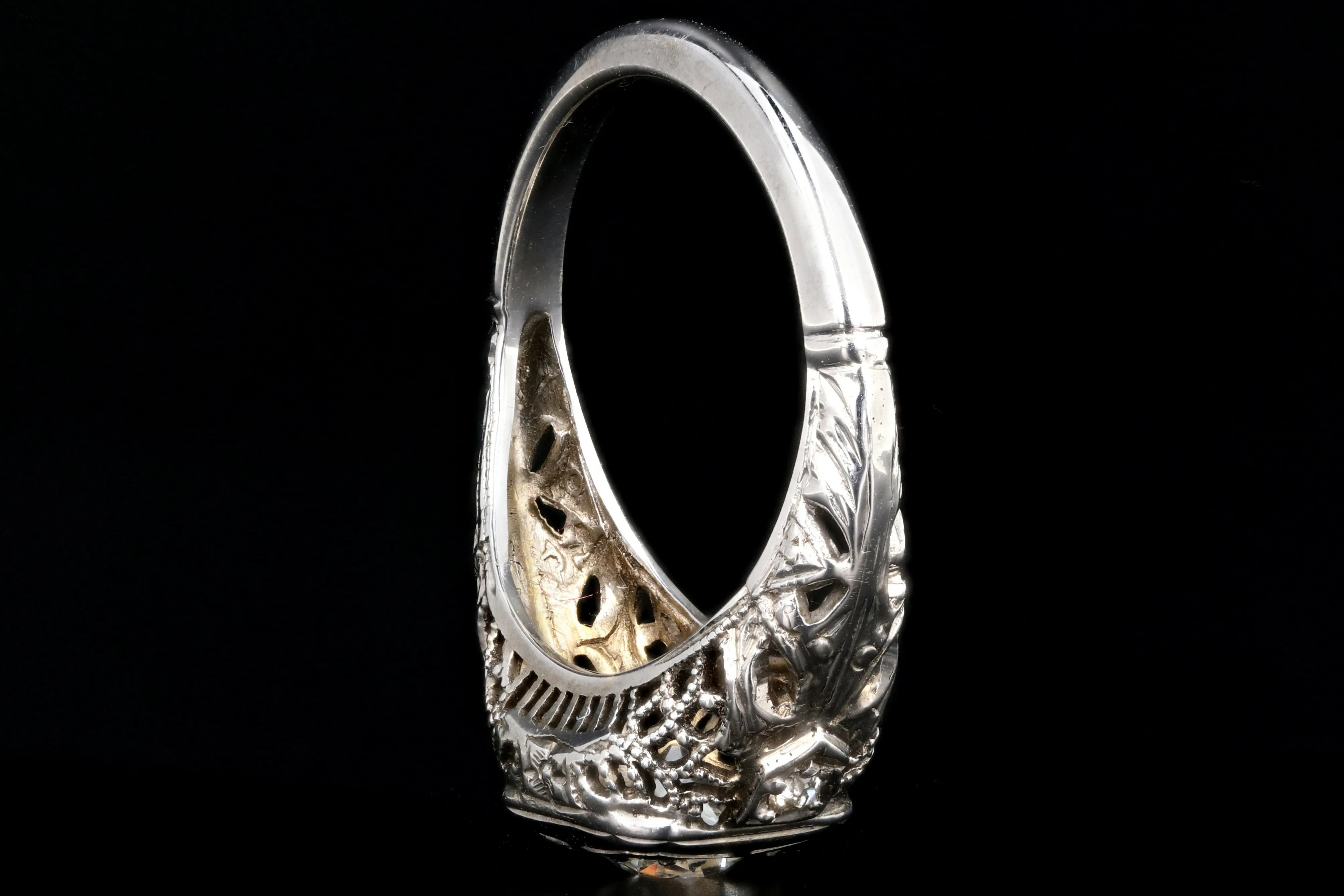 Art Deco 18K White Gold .63 Carat Old European Cut Diamond Engagement Ring