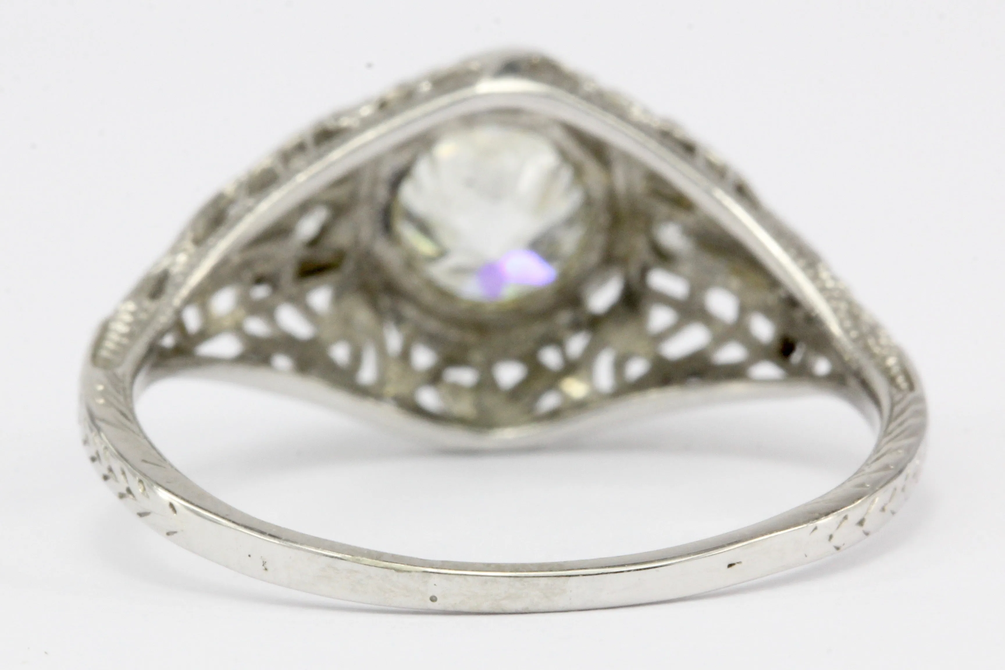 Art Deco 18K White Gold .80 CT Old European Cut Diamond Engagement Ring