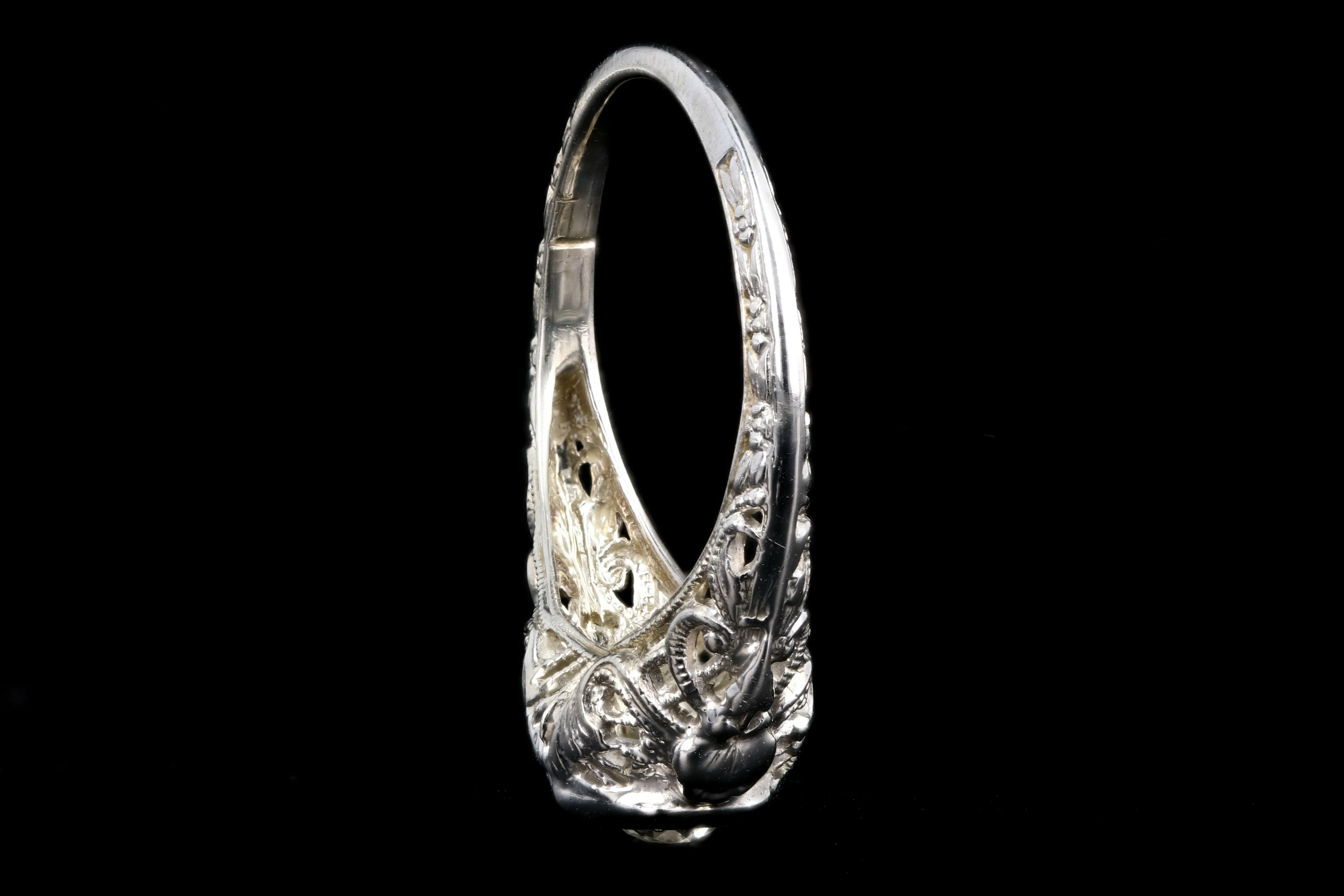 Art Deco 18K White Gold Diamond Filigree Ring