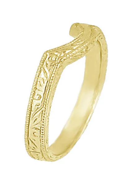 Art Deco Carved Scrolls Contoured Yellow Gold Wedding Band - 14K or 18K