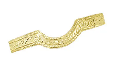 Art Deco Carved Scrolls Contoured Yellow Gold Wedding Band - 14K or 18K