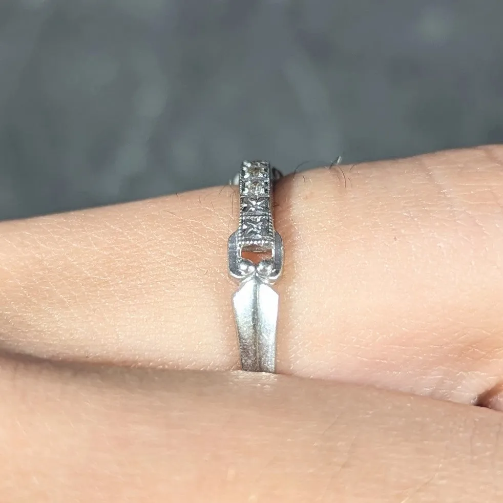 Art Deco Diamond 18 Karat White Gold Buckle Orange Blossom Vintage Band Ring