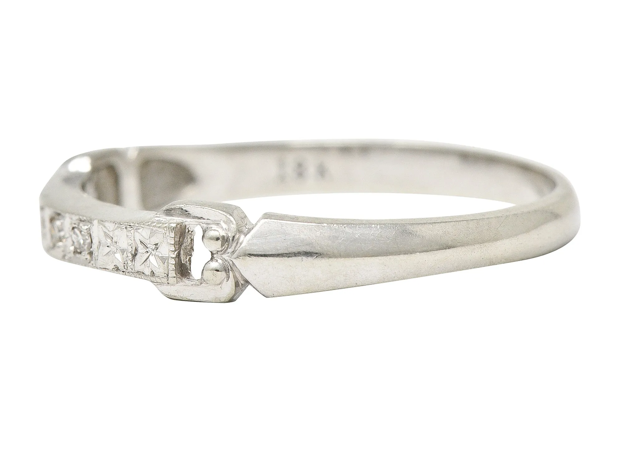 Art Deco Diamond 18 Karat White Gold Buckle Orange Blossom Vintage Band Ring