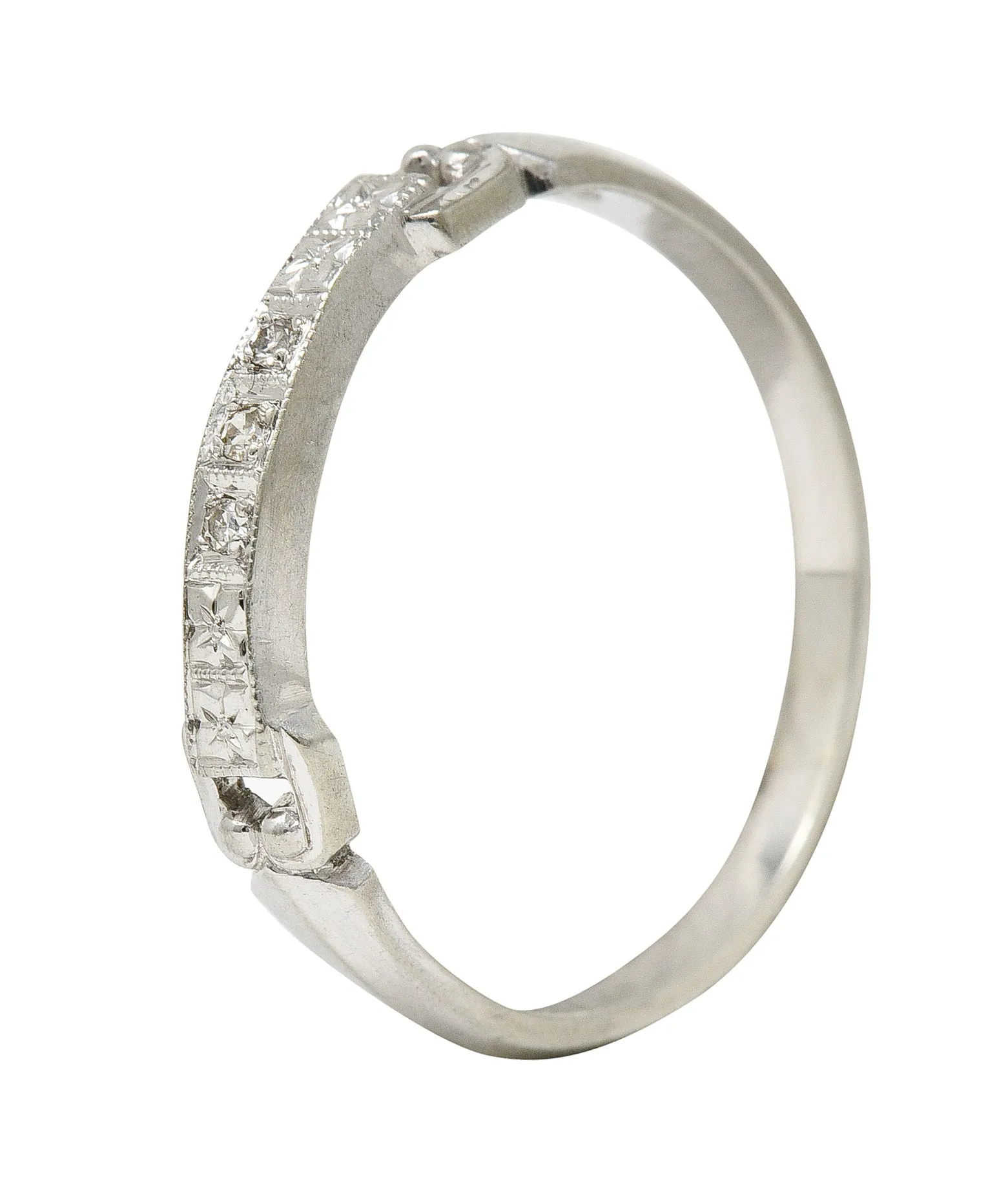 Art Deco Diamond 18 Karat White Gold Buckle Orange Blossom Vintage Band Ring