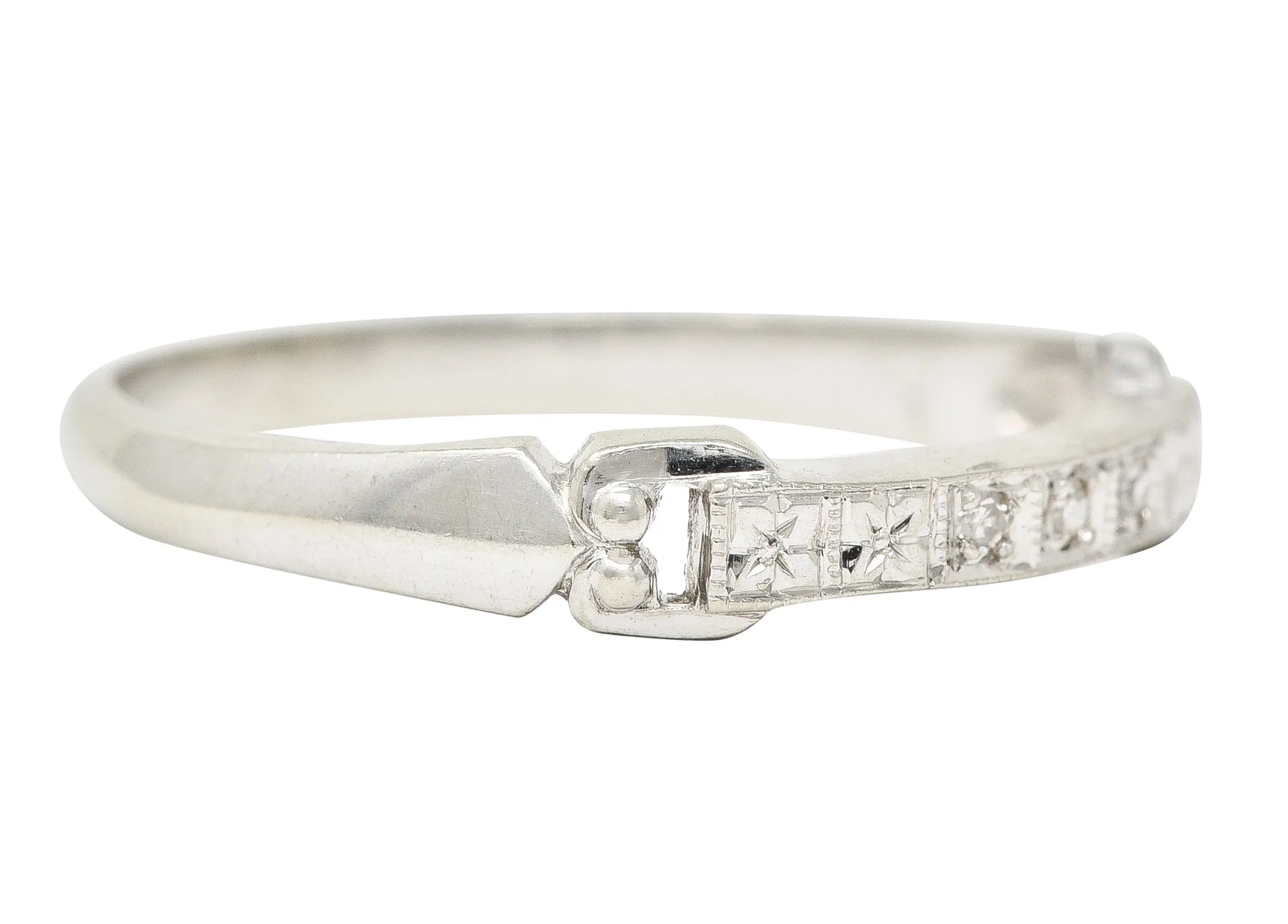 Art Deco Diamond 18 Karat White Gold Buckle Orange Blossom Vintage Band Ring