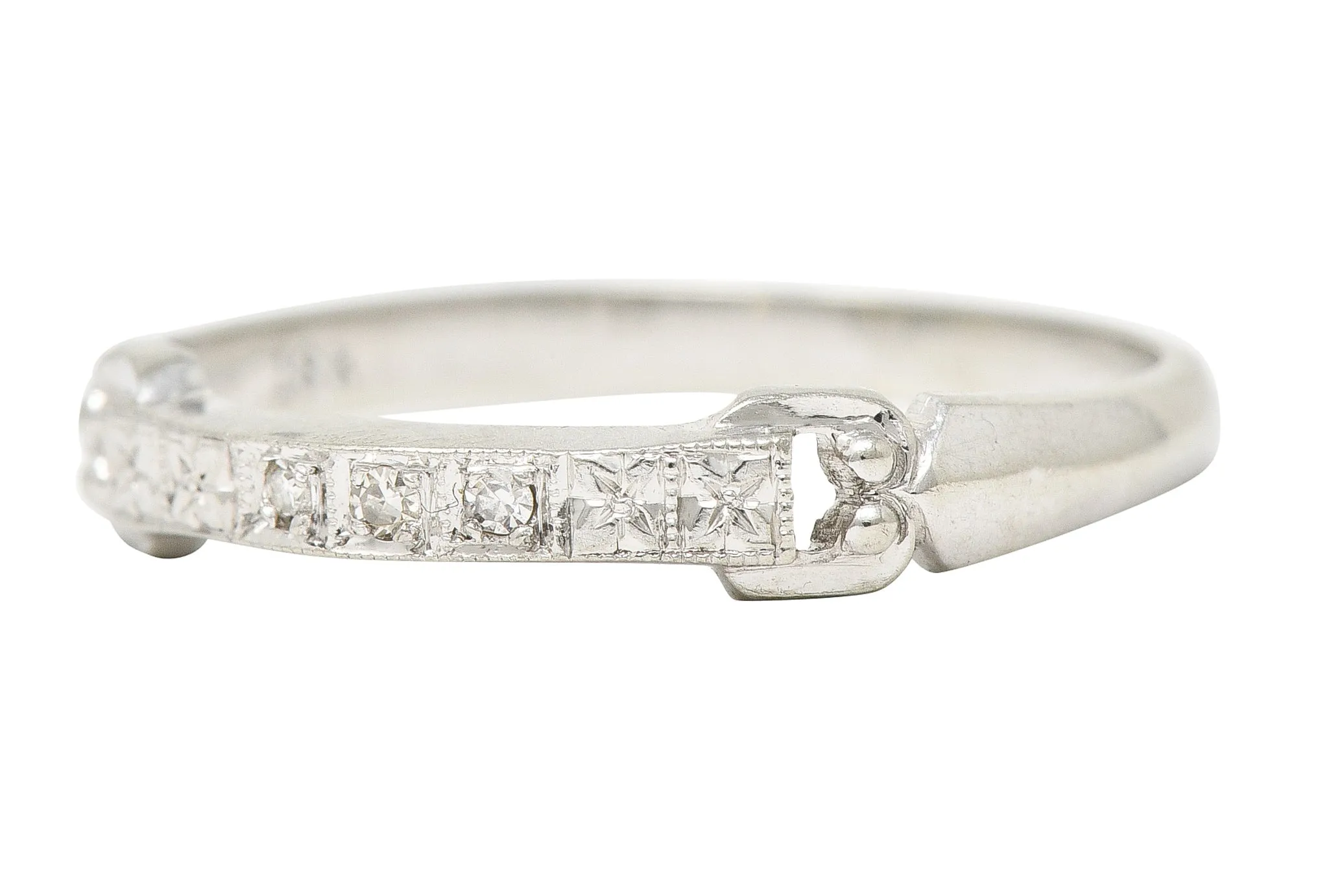 Art Deco Diamond 18 Karat White Gold Buckle Orange Blossom Vintage Band Ring