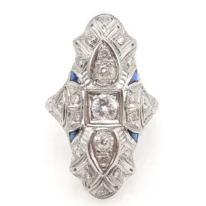 Art Deco Diamond and Sapphire Platinum Navette Ring