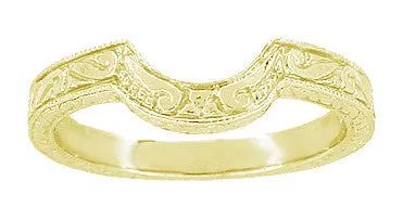 Art Deco Engraved Scrolls and Wheat Curved Wedding Band in 18 Karat Yellow Gold
