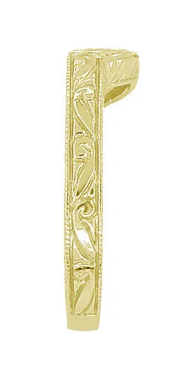 Art Deco Engraved Scrolls and Wheat Curved Wedding Band in 18 Karat Yellow Gold