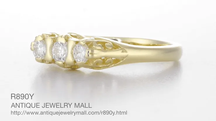 Art Deco Filigree "Three Stone" Diamond Ring in Yellow Gold - 14K or 18K
