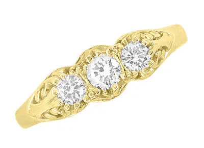 Art Deco Filigree "Three Stone" Diamond Ring in Yellow Gold - 14K or 18K