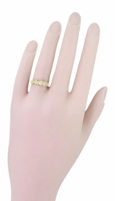 Art Deco Filigree "Three Stone" Diamond Ring in Yellow Gold - 14K or 18K