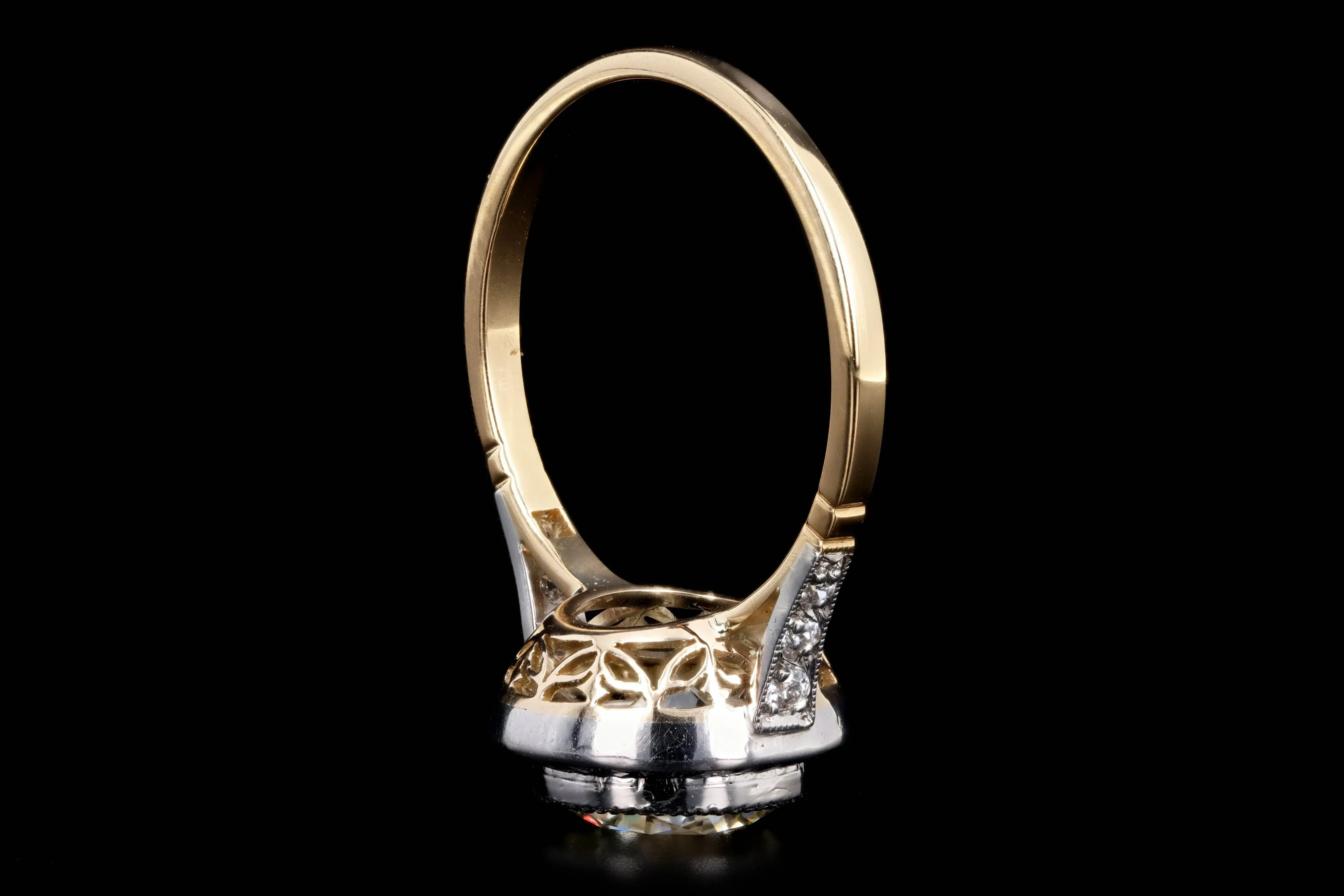 Art Deco Inspired 18K Yellow Gold Platinum 2.12 Carat Round Brilliant Diamond Natural Sapphire Halo Engagement Ring