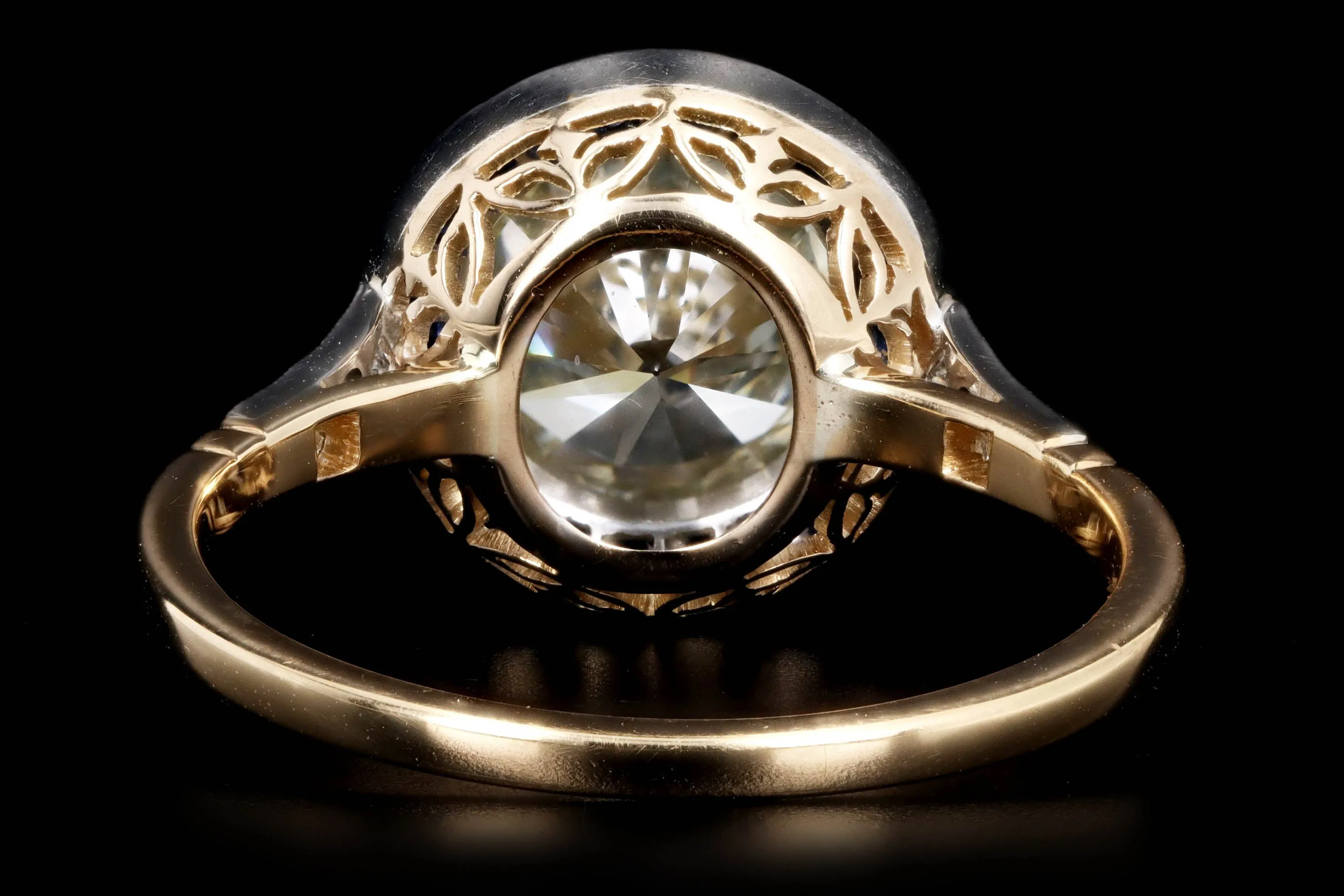 Art Deco Inspired 18K Yellow Gold Platinum 2.12 Carat Round Brilliant Diamond Natural Sapphire Halo Engagement Ring