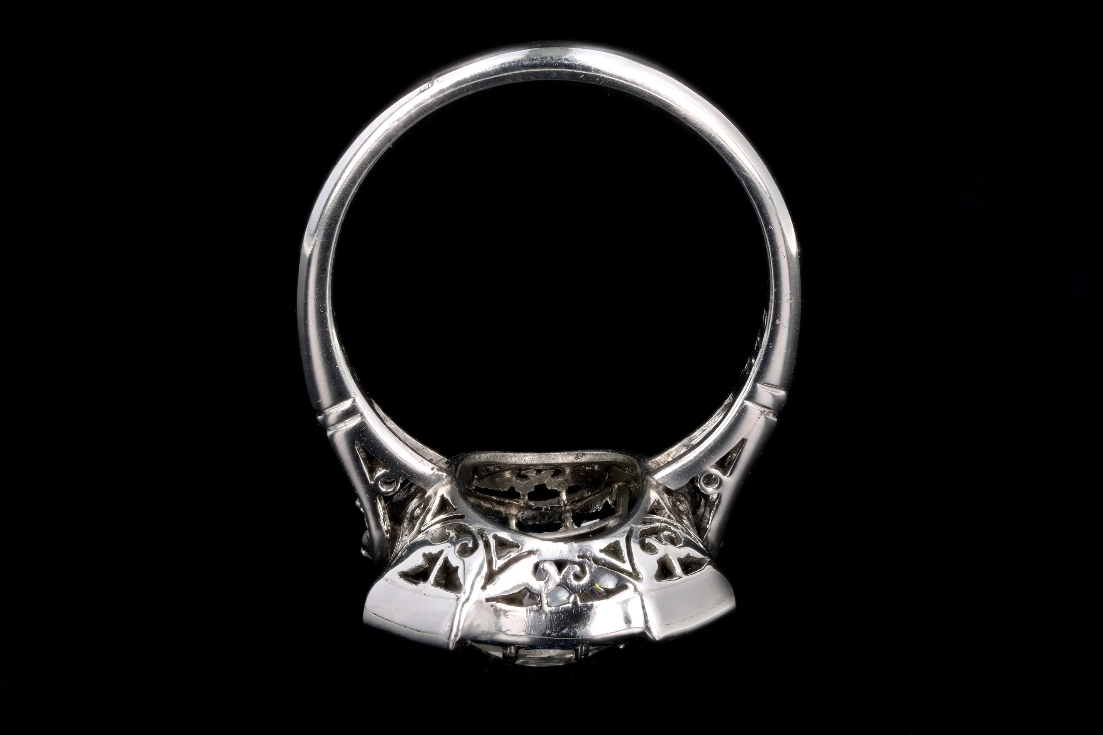 Art Deco Inspired Platinum 1.48 Carat Old European Diamond & Natural Sapphire Ring